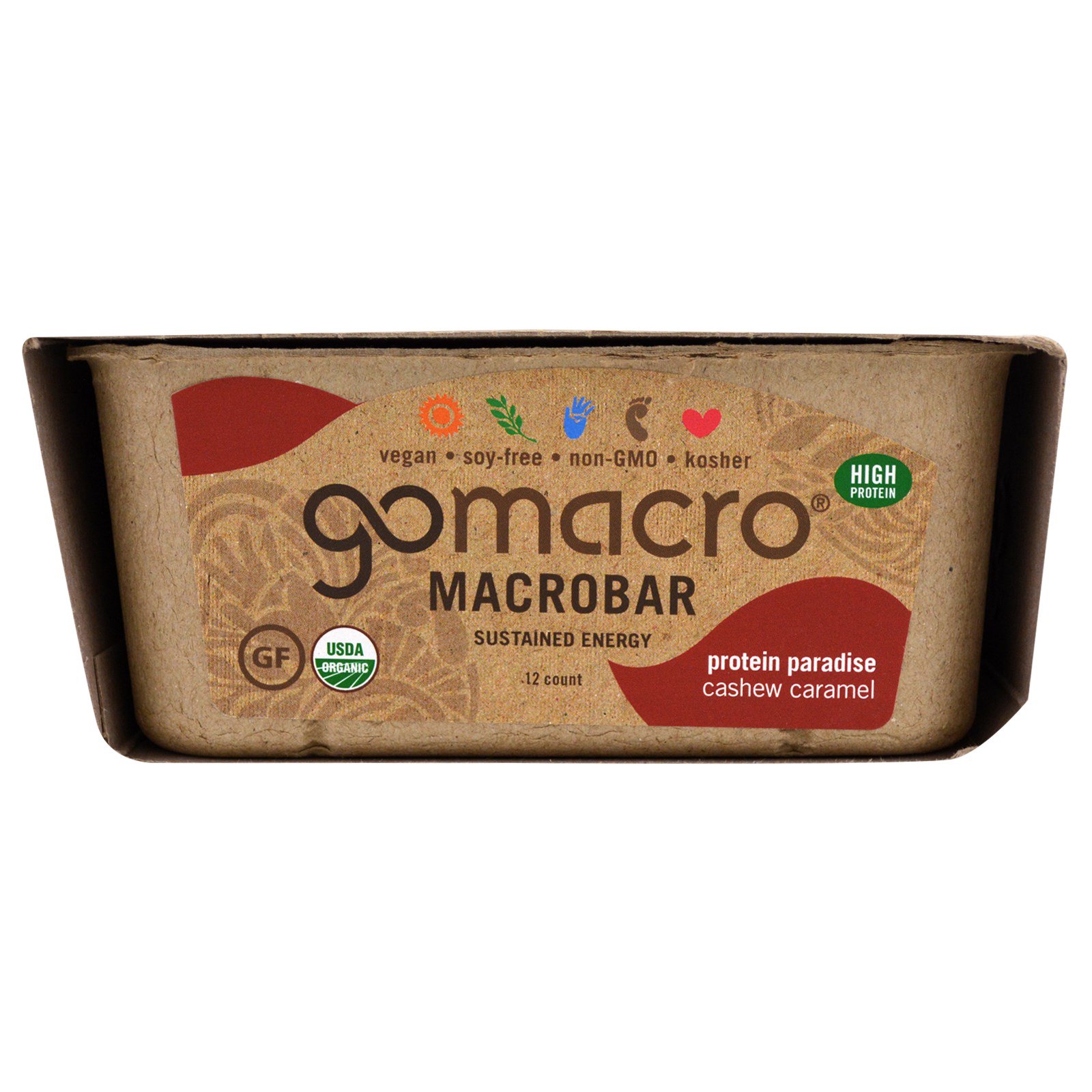 GoMacro, Macrobarras, Paraíso das Proteínas, Caju e Caramelo, 12 Barras, 2,1 oz (60 g) Cada - Imagem 2