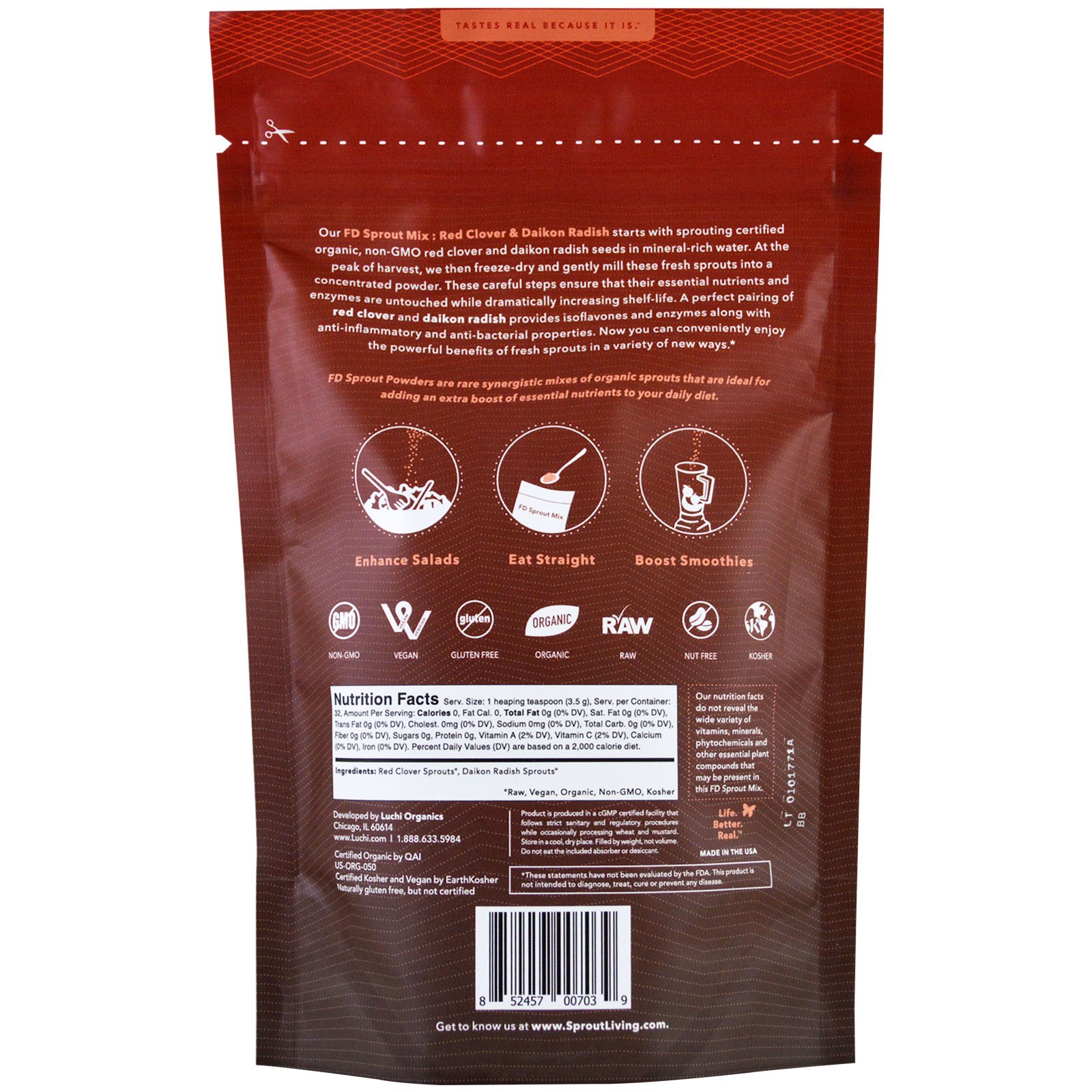 Sprout Living, Mistura de Brotos FD, Cravo Vermelho Orgânico e Rabanete Daikon, 4 oz (113 g) - Imagem 2