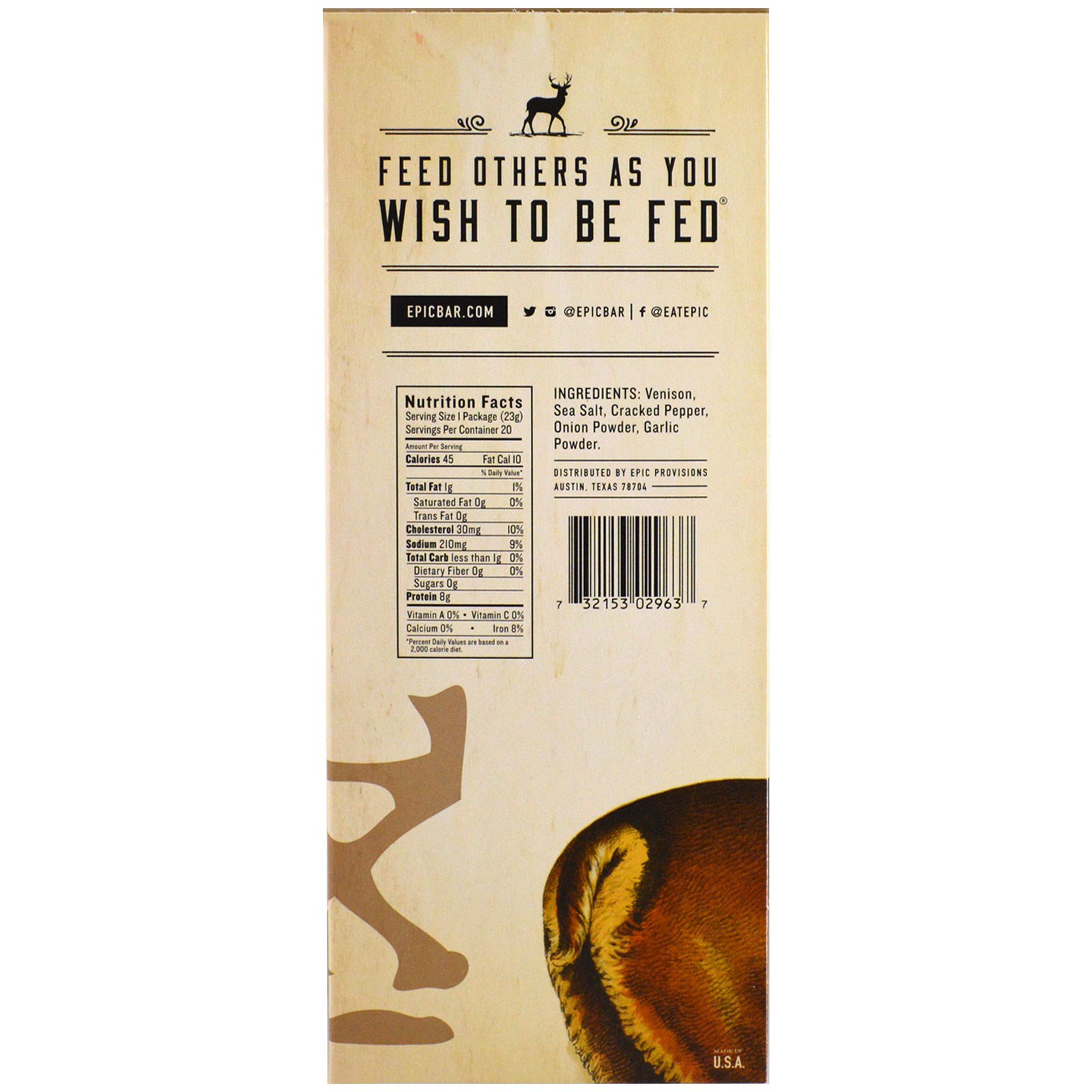 Epic Bar, Tirinha de Carne de Veado com Sal Marinho e Pimenta, 20 Tirinhas, 23 g Cada - Imagem 2