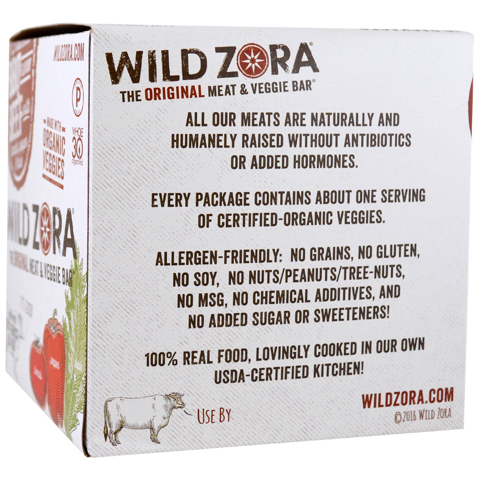 Wild Zora Foods LLC, Barra de Carne e Vegetais, Churrasco com Tomate, Pimentão e Couve, 10 Pacotes, 1,1 oz (31 g) Cada - Imagem 2