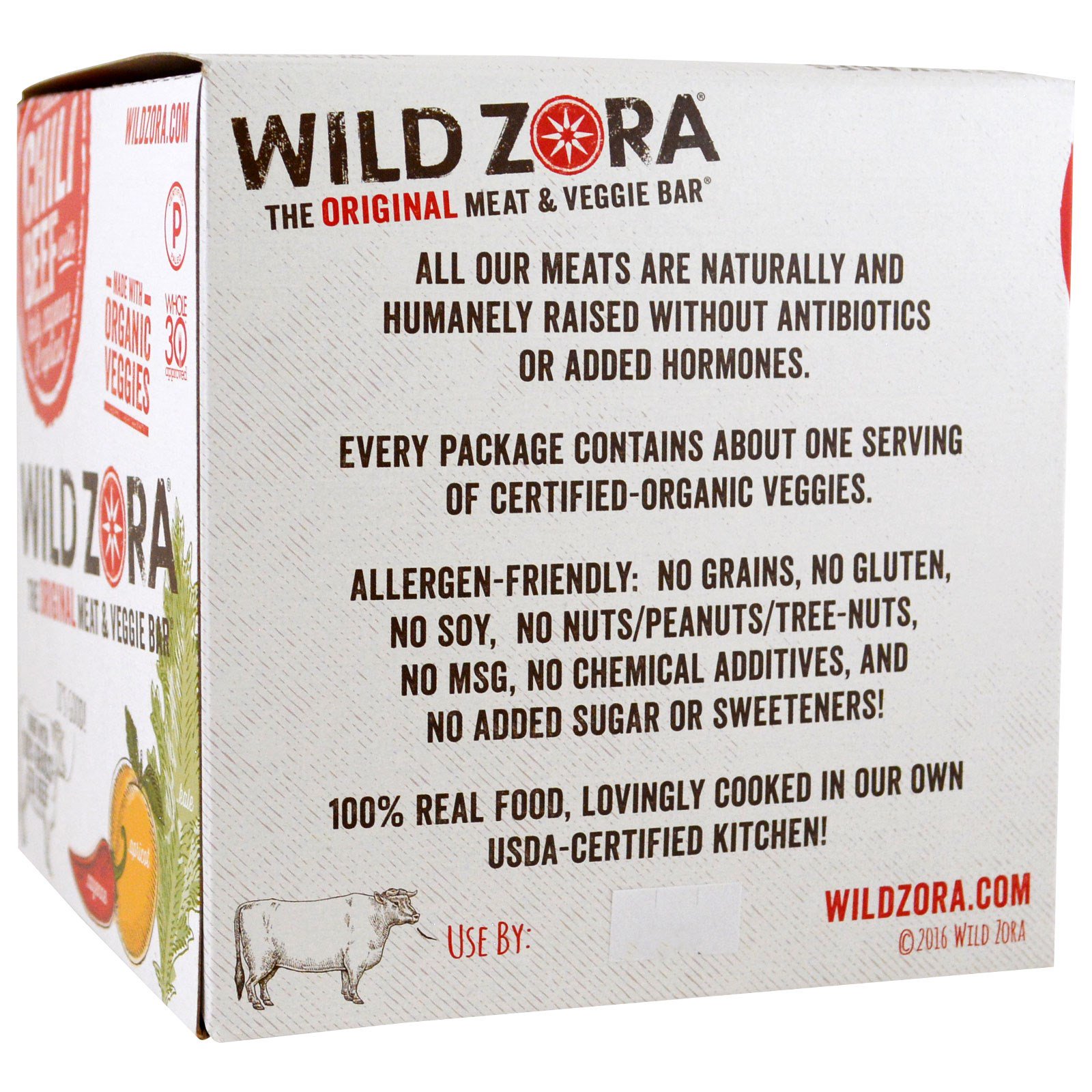 Wild Zora Foods LLC, Barra vegetariana e de carne, Carne picante com couve, Caiena e damasco, 10 Embalagens, 1,1 oz (31 g) Cada - Imagem 2