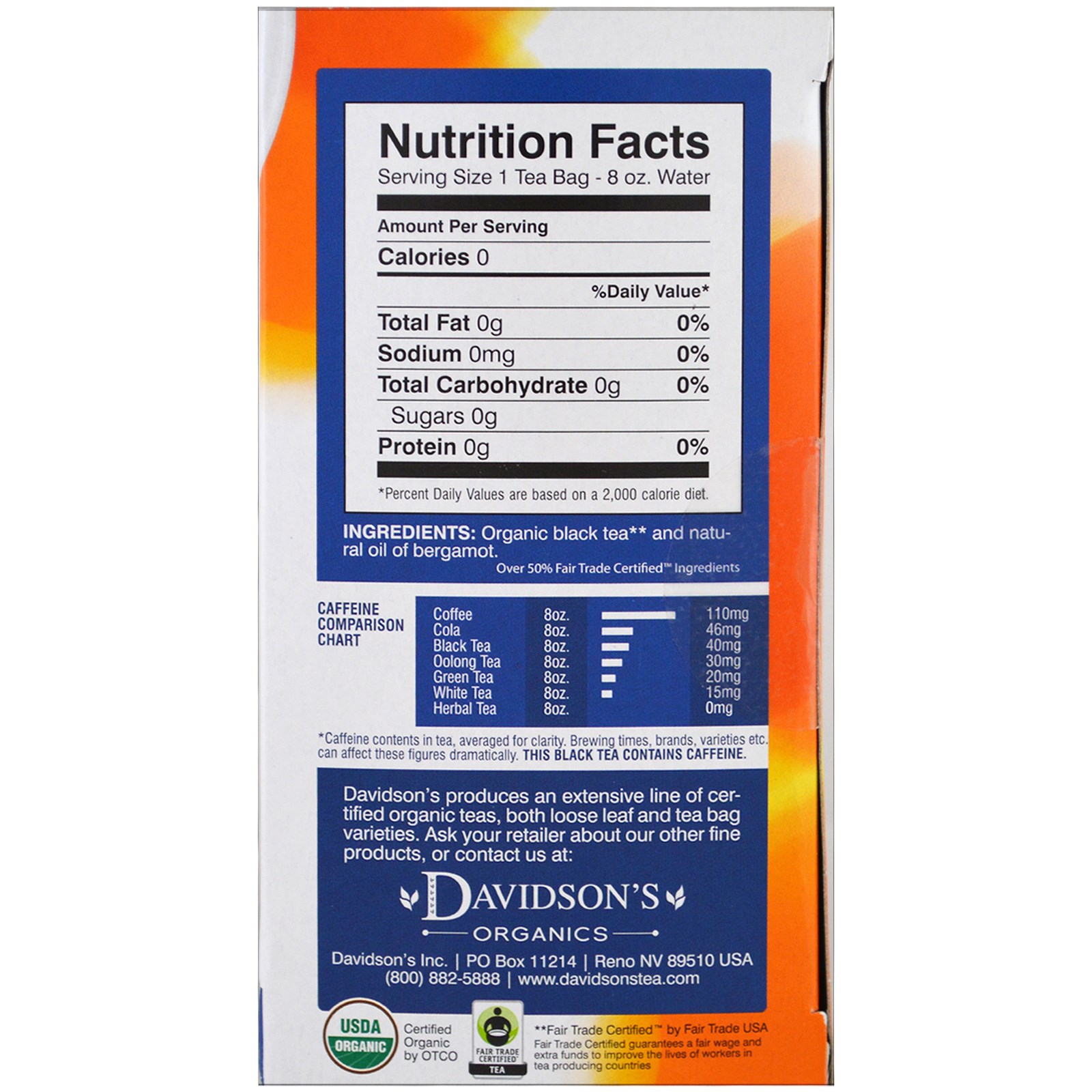 Davidson's Tea, Orgânico, Earl Grey Classic Tea, 25 sacos de chá, 1.77 oz (50 g) - Imagem 2