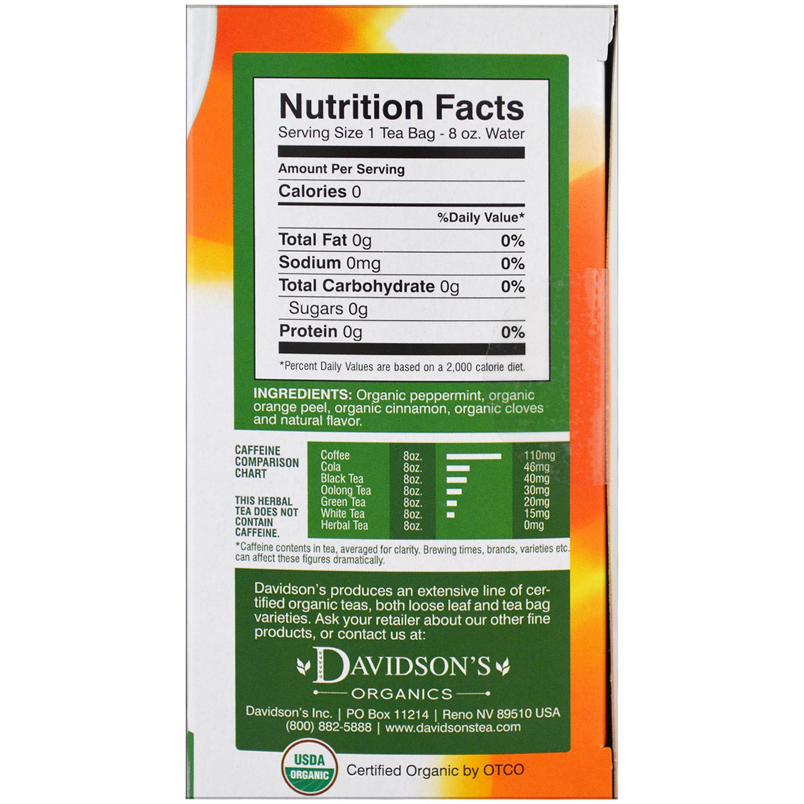 Davidson's Tea, Orgânico, Menta e especiarias, Chá clássico, sem cafeína, 25 sacos de chá, 1.77 oz (50 g) - Imagem 2