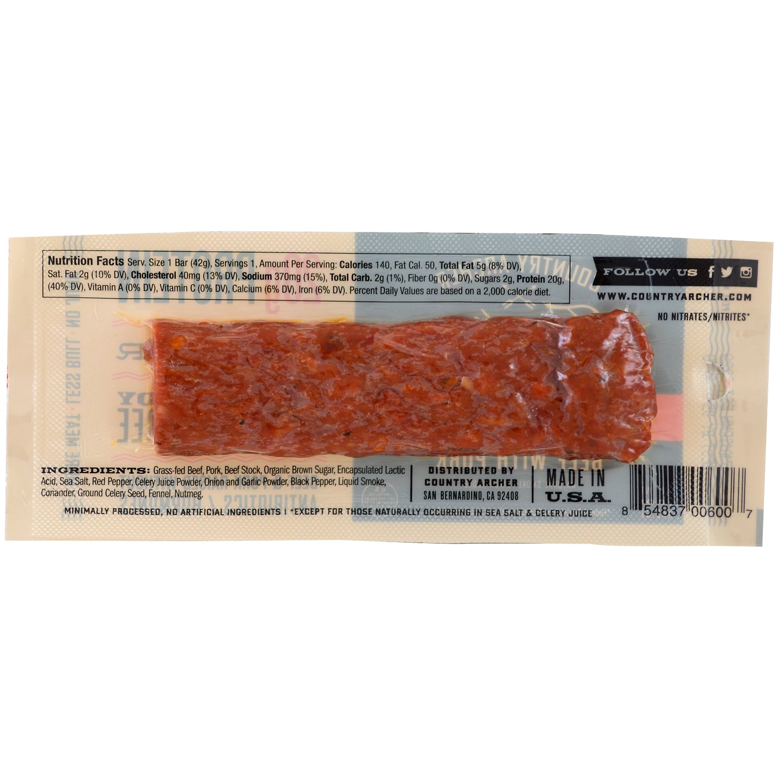 Country Archer Jerky, Frontier Bar, carne de vaca com porco, caiena, 12 barras, 1,5 oz (42 g) cada - Imagem 2