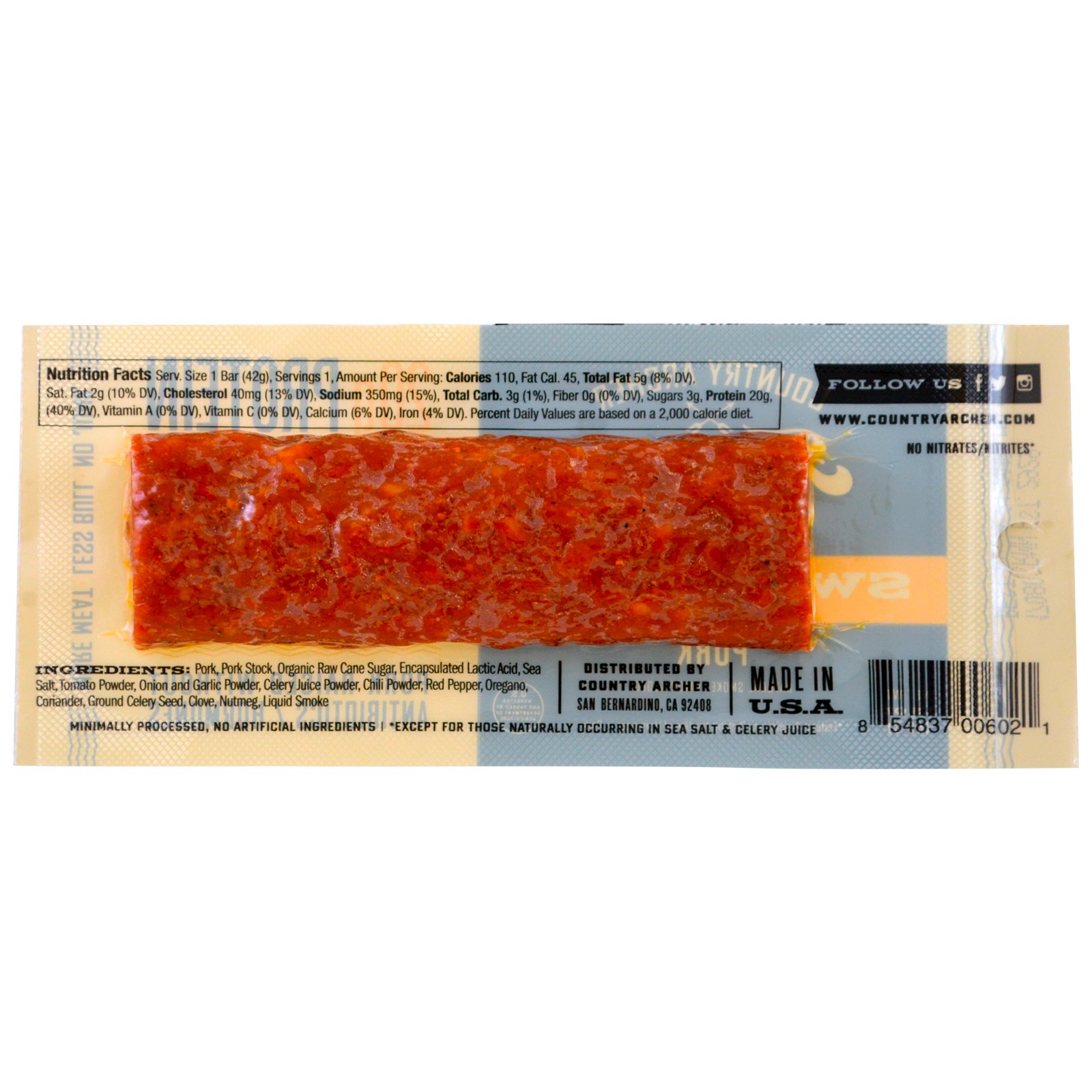 Country Archer Jerky, Frontier Bar, carne de porco, sabor BBQ doce, 12 barras, 1,5 oz (42 g) cada - Imagem 2