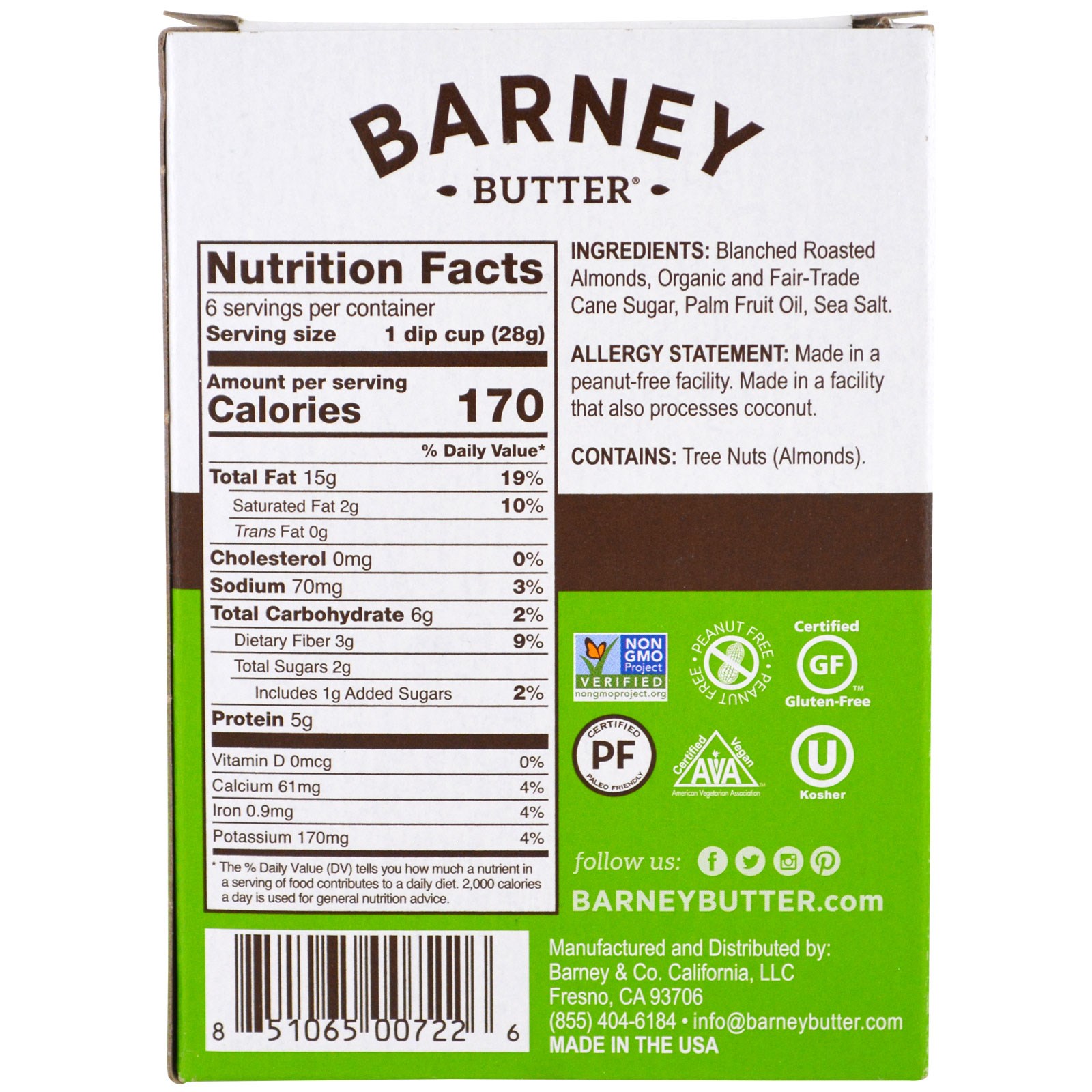 Barney Butter, Manteiga de Amêndoas, Copos de Imersão Grab & Go, Crocante, 6 Copos de Imersão de Porção Única, 28 g (1 oz) Cada - Imagem 2