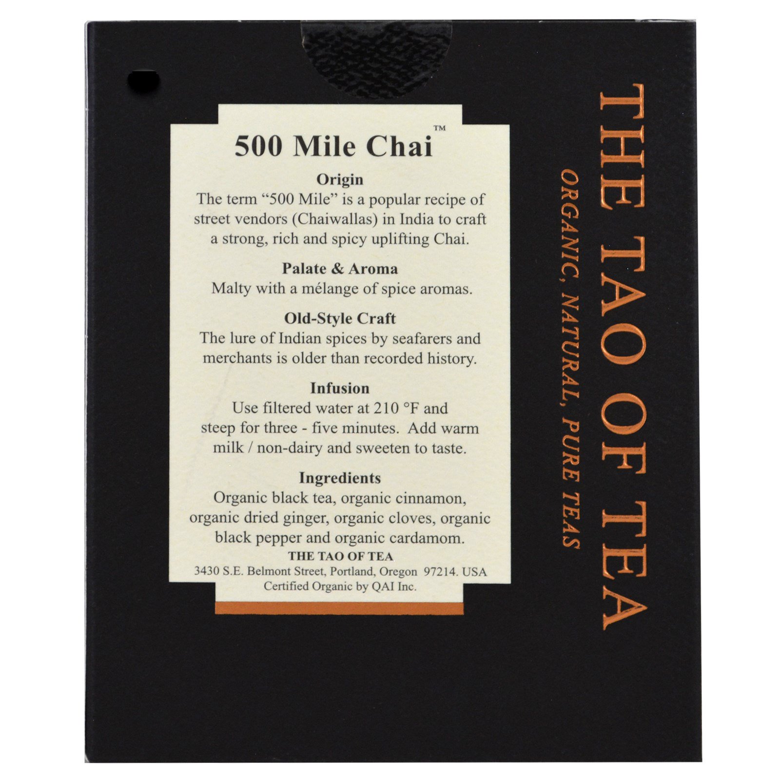 The Tao of Tea, Chai Orgânico 500 Mile, 15 Saquinhos Piramidais, 52,5 g (1,85 oz) - Imagem 2