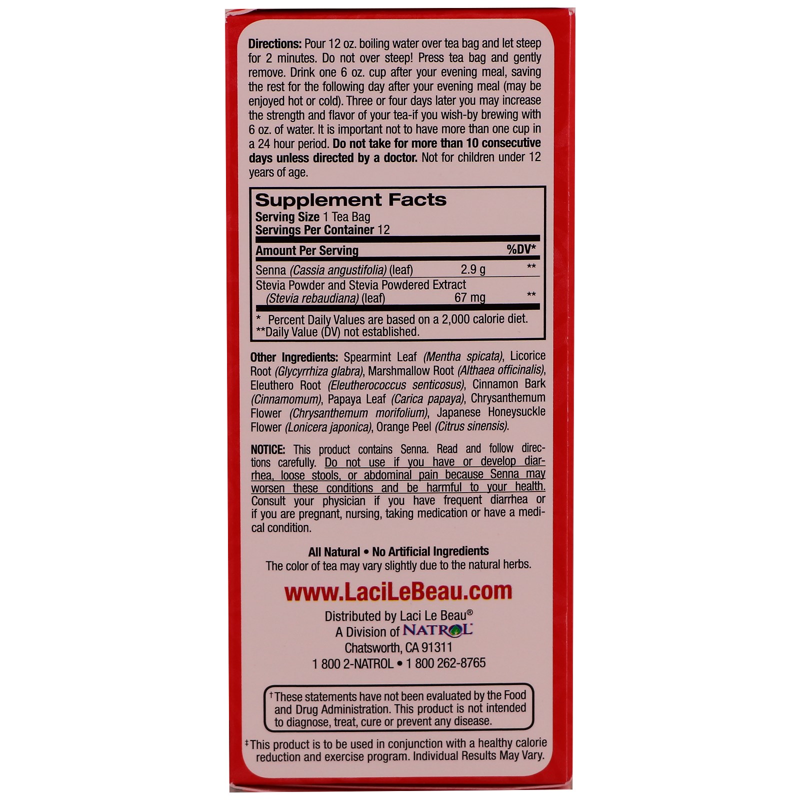 Natrol, Laci Le Beau, Super Dieter's Tea, Natural Botanicals, 12 Tea Bags (1.46 oz) (42 g) - Imagem 2