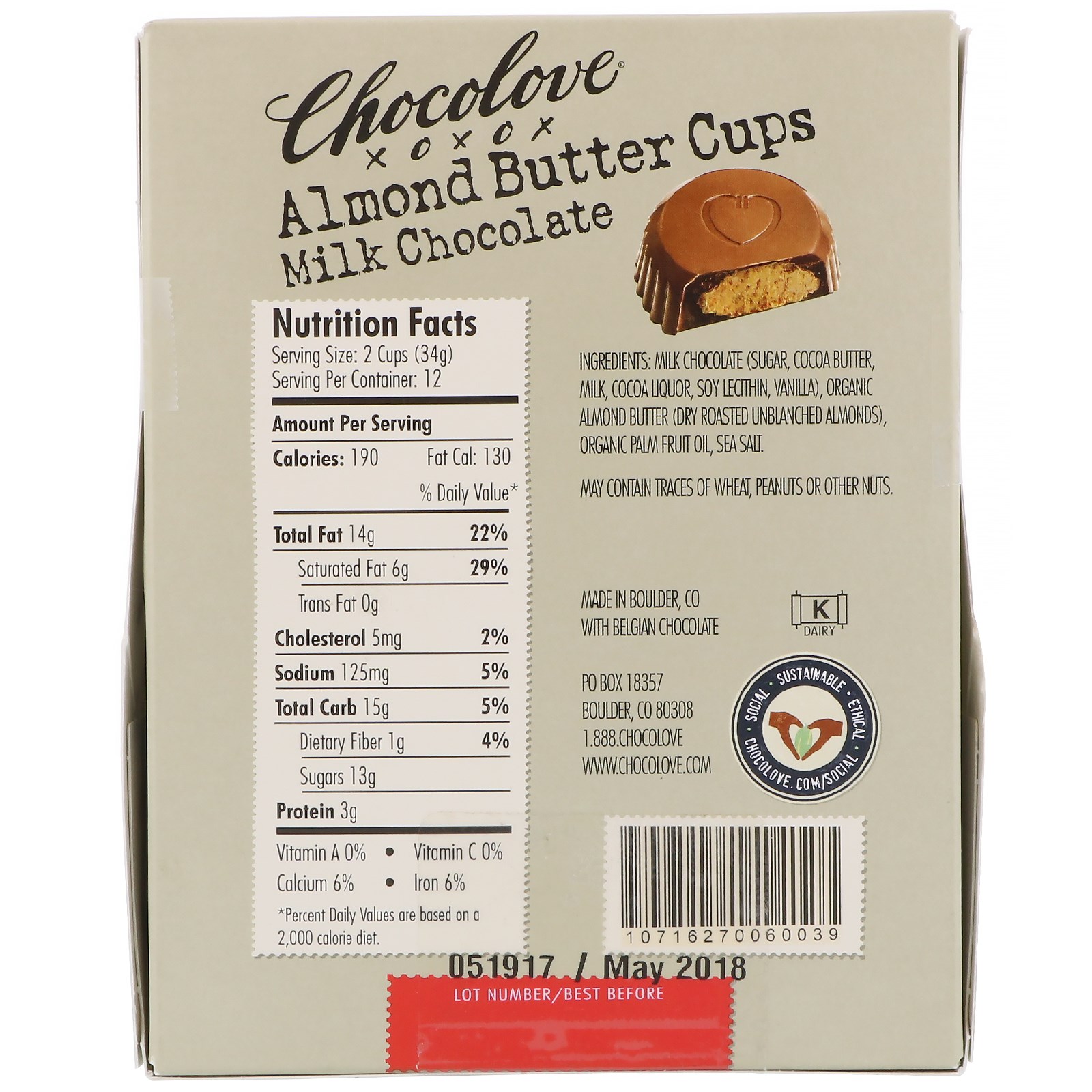 Chocolove, Copos de manteiga de amêndoa, chocolate ao leite, pacotes de 12 - 2 xícaras, 34 g (1,2 oz) cada um - Imagem 2