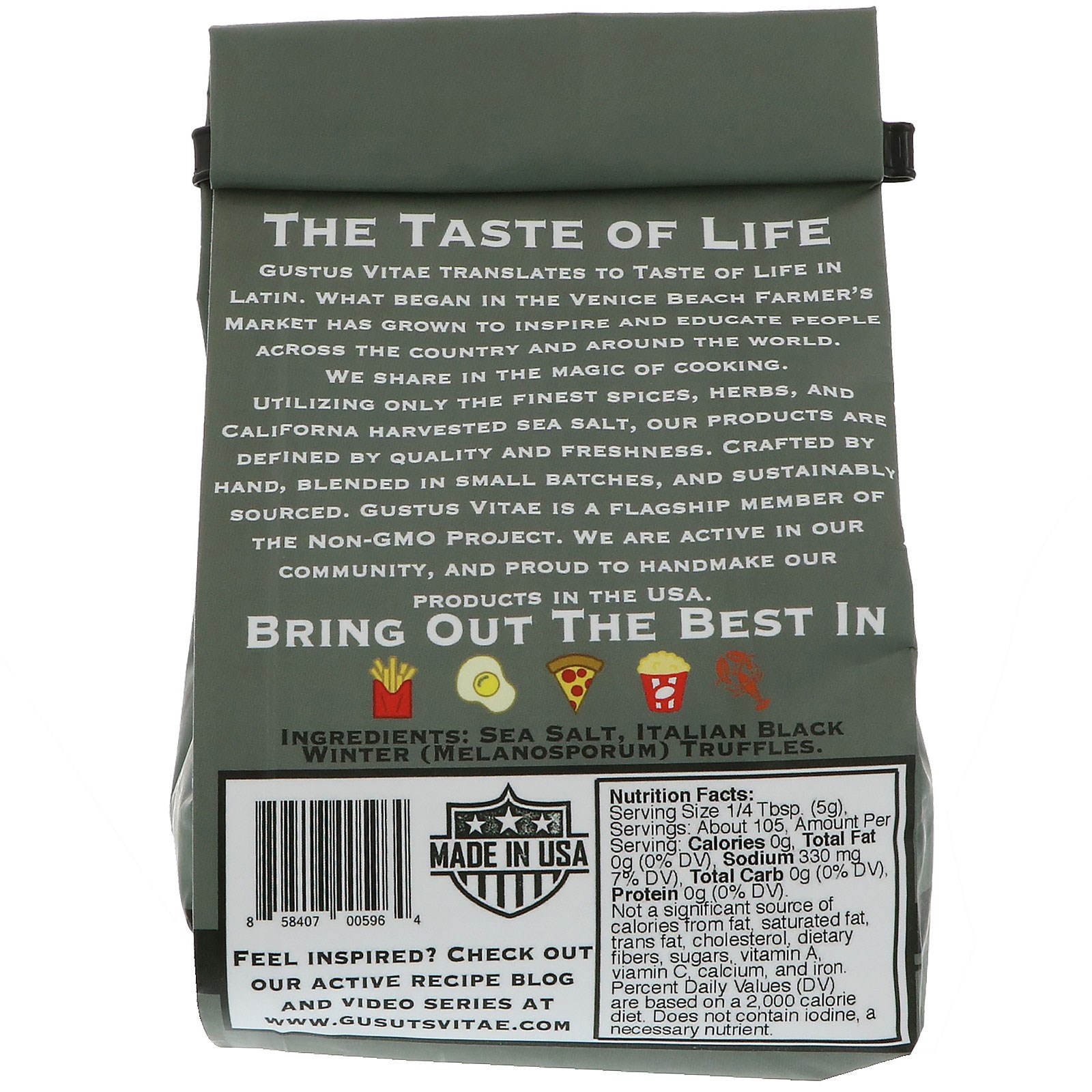 Gustus Vitae, Sal gurmê, sal marinho de trufas negras italianas de inverno, 1 libra (453 g) - Imagem 2
