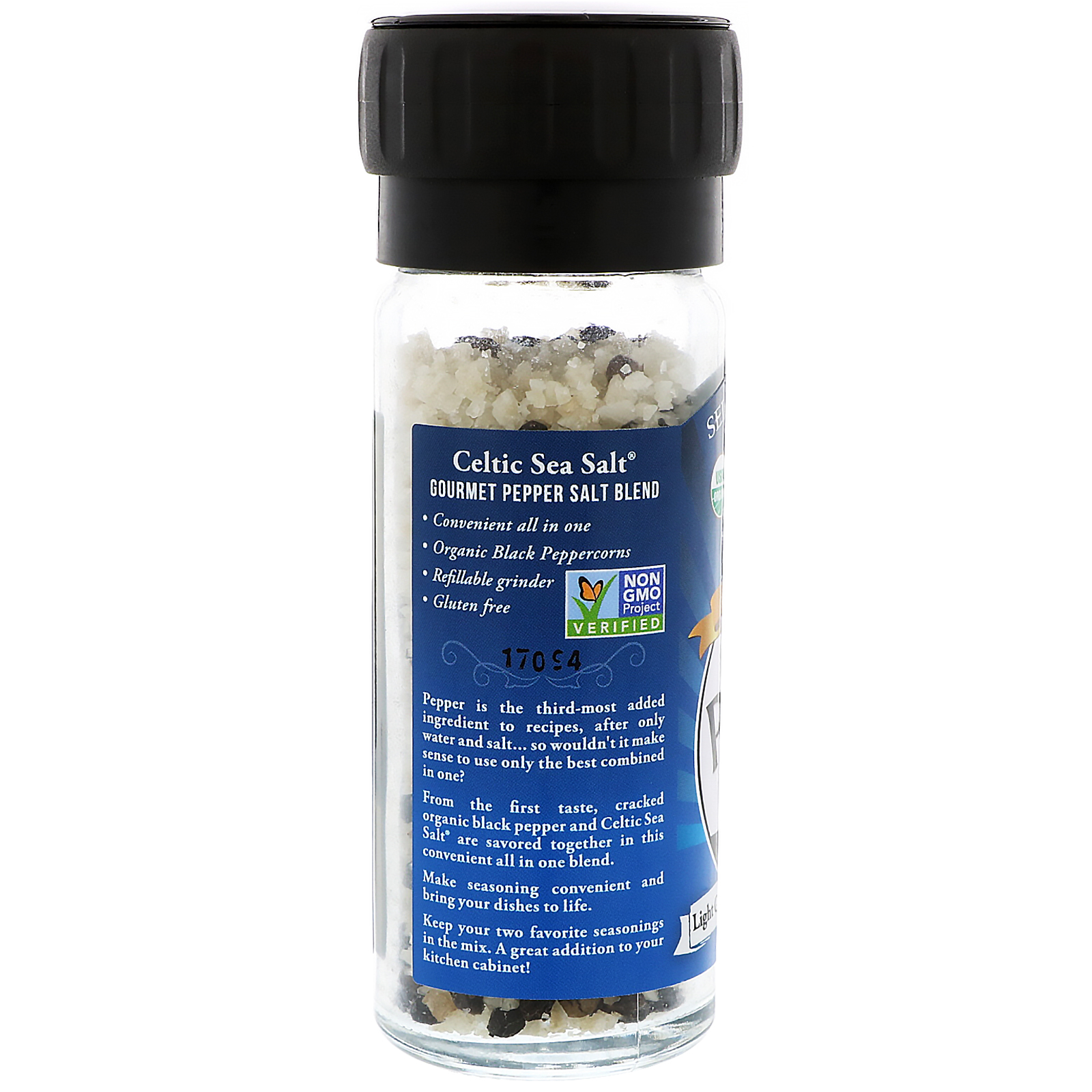 Celtic Sea Salt, Organic, Pepper Salt, Light Grey Celtic & Organic Peppercorns, 2.7 oz (76 g) - Imagem 3