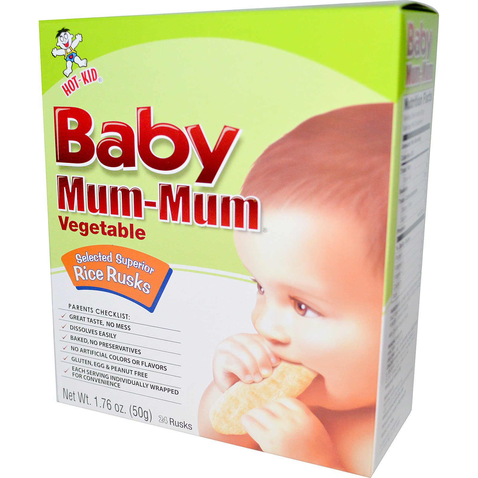 Hot Kid, Rosquinhas de arroz vegetais Baby Mum-Mum, 24 Rosquinhas, 1,76 oz (50 g)