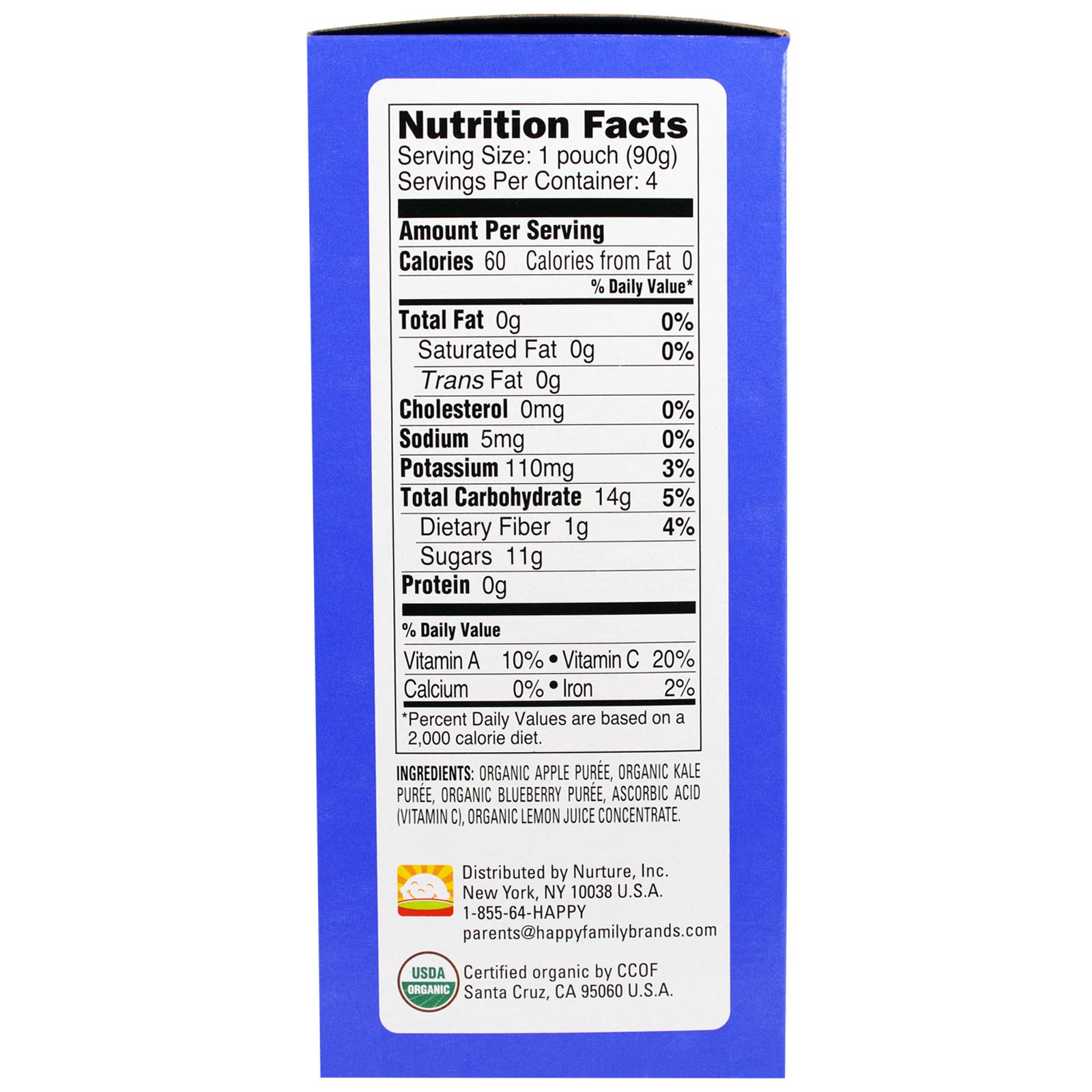 Nurture Inc. (Happy Baby), Happy Squeeze, Superalimento Orgânico, Twist, Maçã Orgânica, Repolho, Mirtilo, 4 bolsas, 90 g cada - Imagem 2