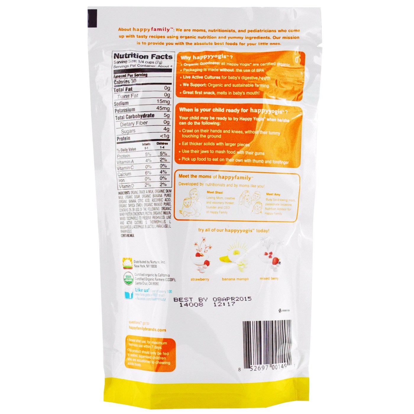 Yogis Happy Happy Bebê Banana Mango 8 un. 1 oz/ 28 gr - Imagem 2