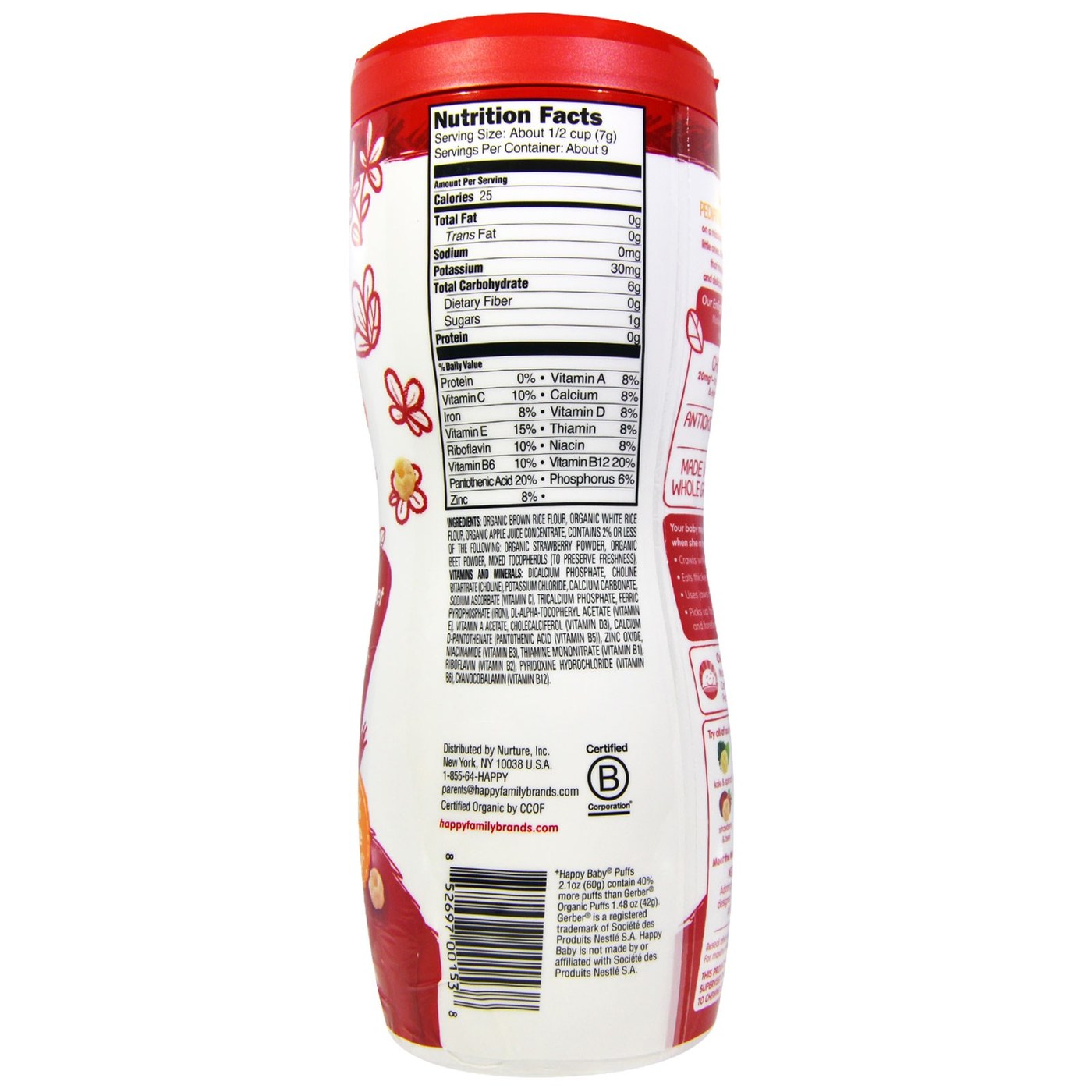 Happy Bebê Feliz Puffs morango 6 - Latas 2,1 onças - Imagem 2