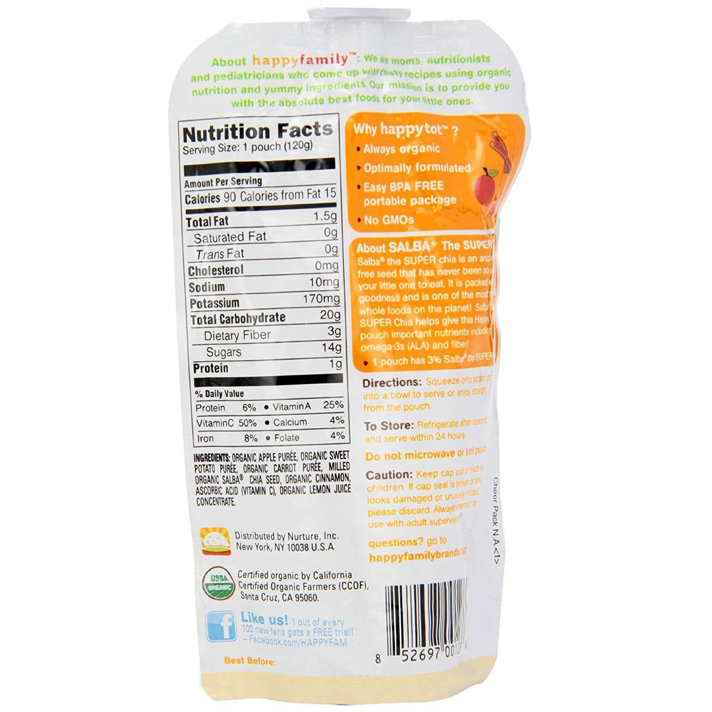 Happy Tot Orgânico superaLimantos Frutas e Vegetais Mistura batata doce, maçã, cenoura e canela 16-4,22 Bolsas oz - Imagem 3