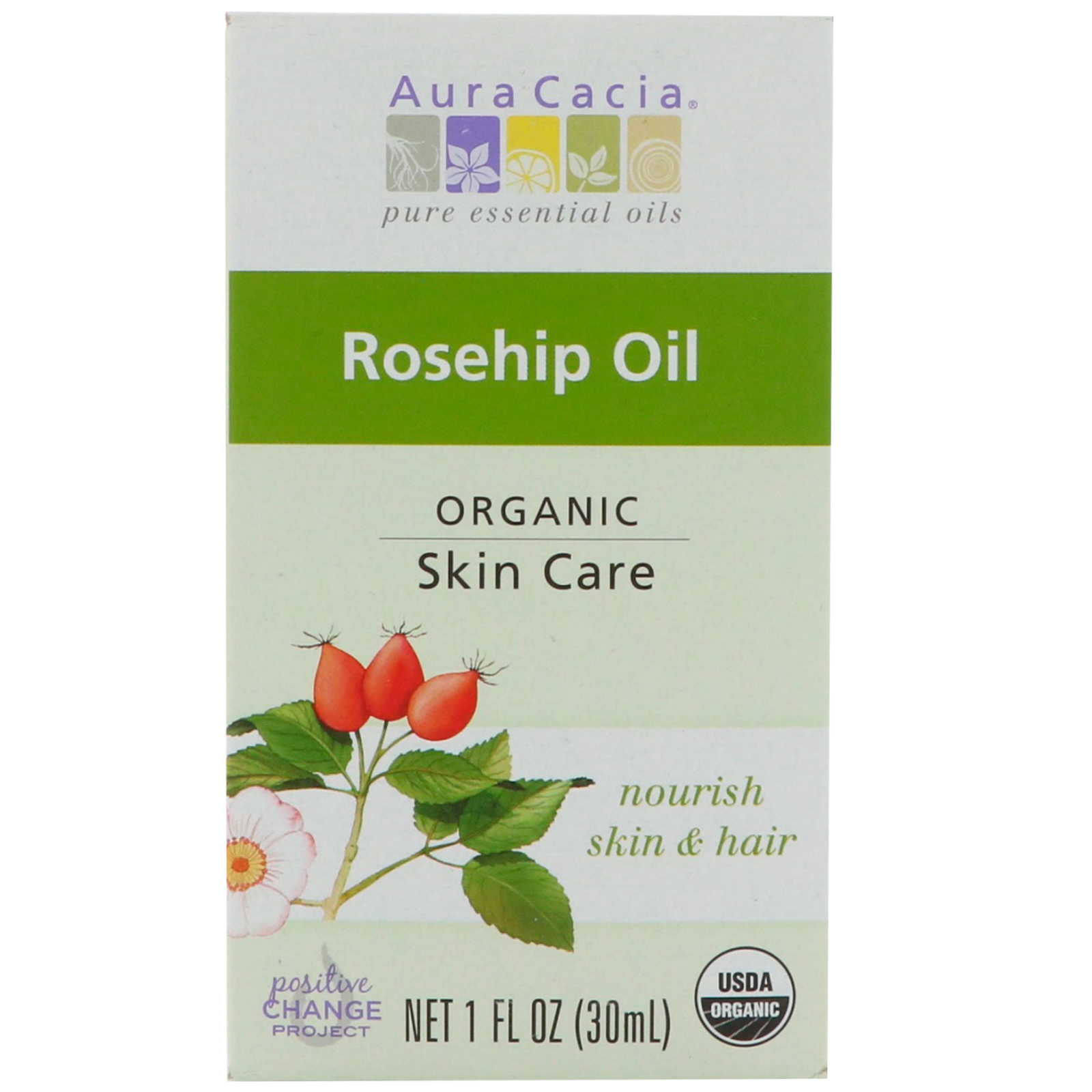 Aura Cacia, Orgânico, Óleo de Rosa Mosqueta, Tratamento de pele, 1 oz fl (30 ml)