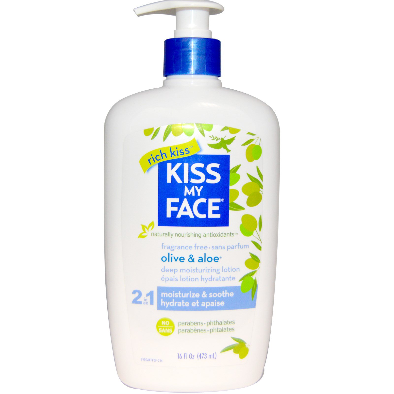 Kiss My Face, Loção Hidratante Profunda Oliva e Aloe 2 em 1, Sem Fragrância, 473 ml (16 fl oz)