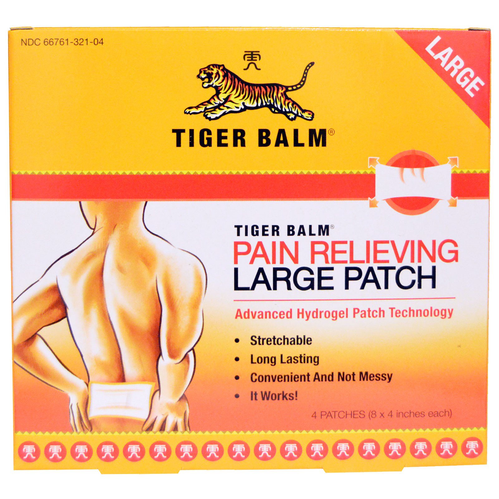 Tiger Balm, Adesivo para Alívio de Dor, Grande, 4 Adesivos (8 x 4 polegadas cada)