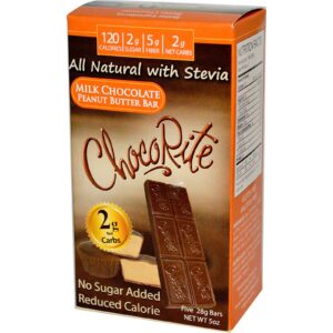 HealthSmart Foods, Inc., ChocoRite, Barras de Manteiga de Amendoim e Chocolate ao Leite, 5 Barras (28 g) Cada