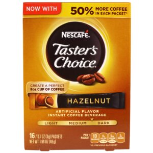 Nescafé, Taster's Choice, Bebida instantânea de café, Avelã, 16 pacotes, 0,1 oz (3 g) cada