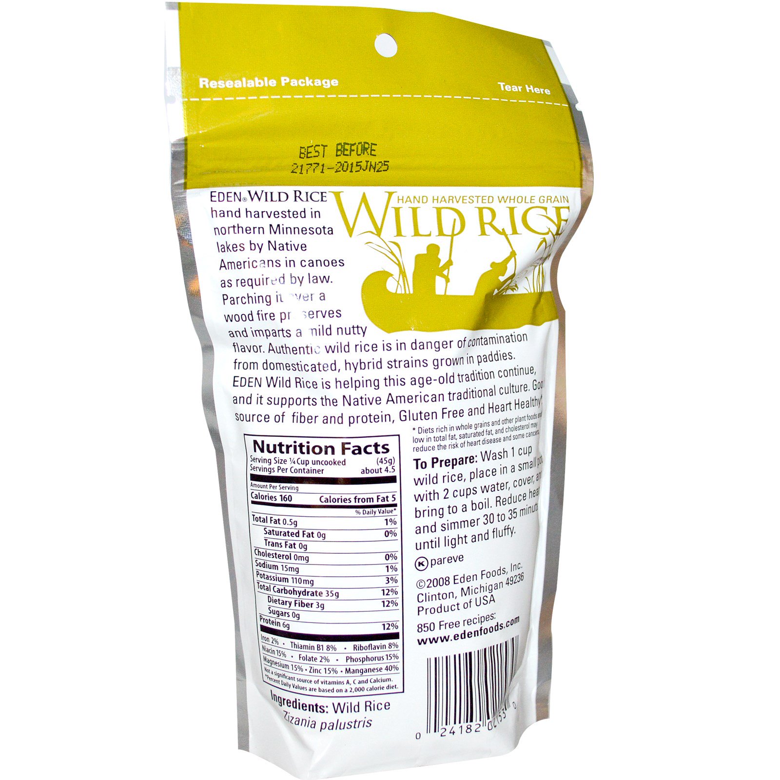 Eden Foods, Arroz Selvagem, 7 onças (198 g) - Imagem 2