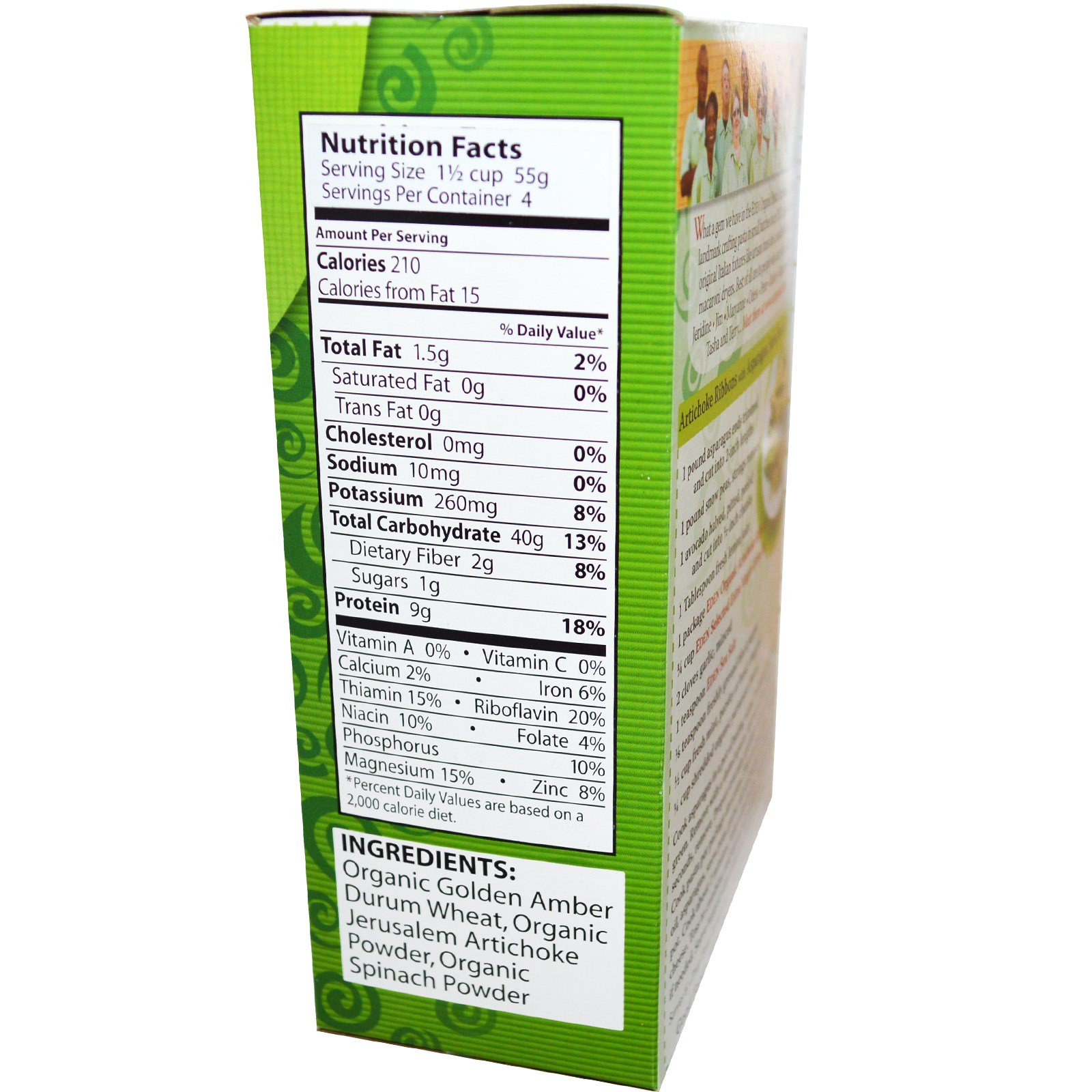 Eden Foods, Pastifício de Massas Orgânicas, Fettuccine de Alcachofra, 8 onças (227 g) - Imagem 2