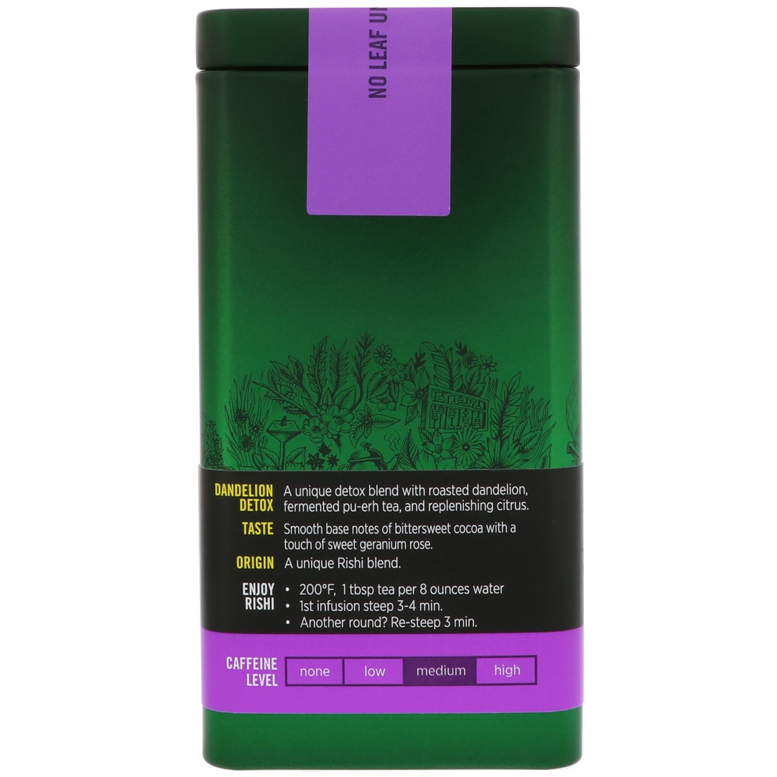 Rishi Tea, Chá Pu-Erh de folhas soltas orgânico, Dente-de-leão Detox, 2.65 oz (75 g) - Imagem 3
