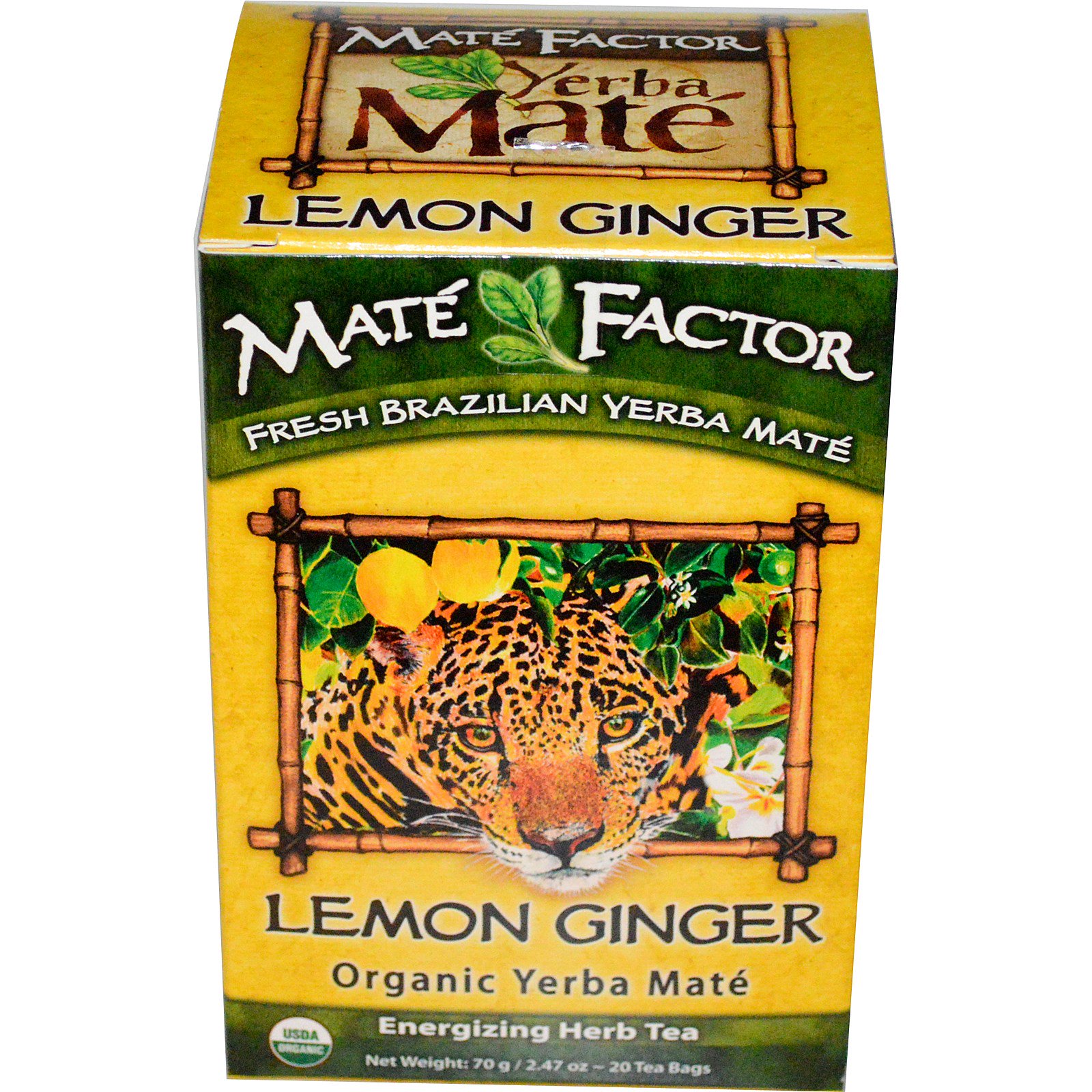 Mate Factor, Erva Mate Orgânica, Gengibre de Limão, 20 sacos de chá, 2.47 oz (70 g)