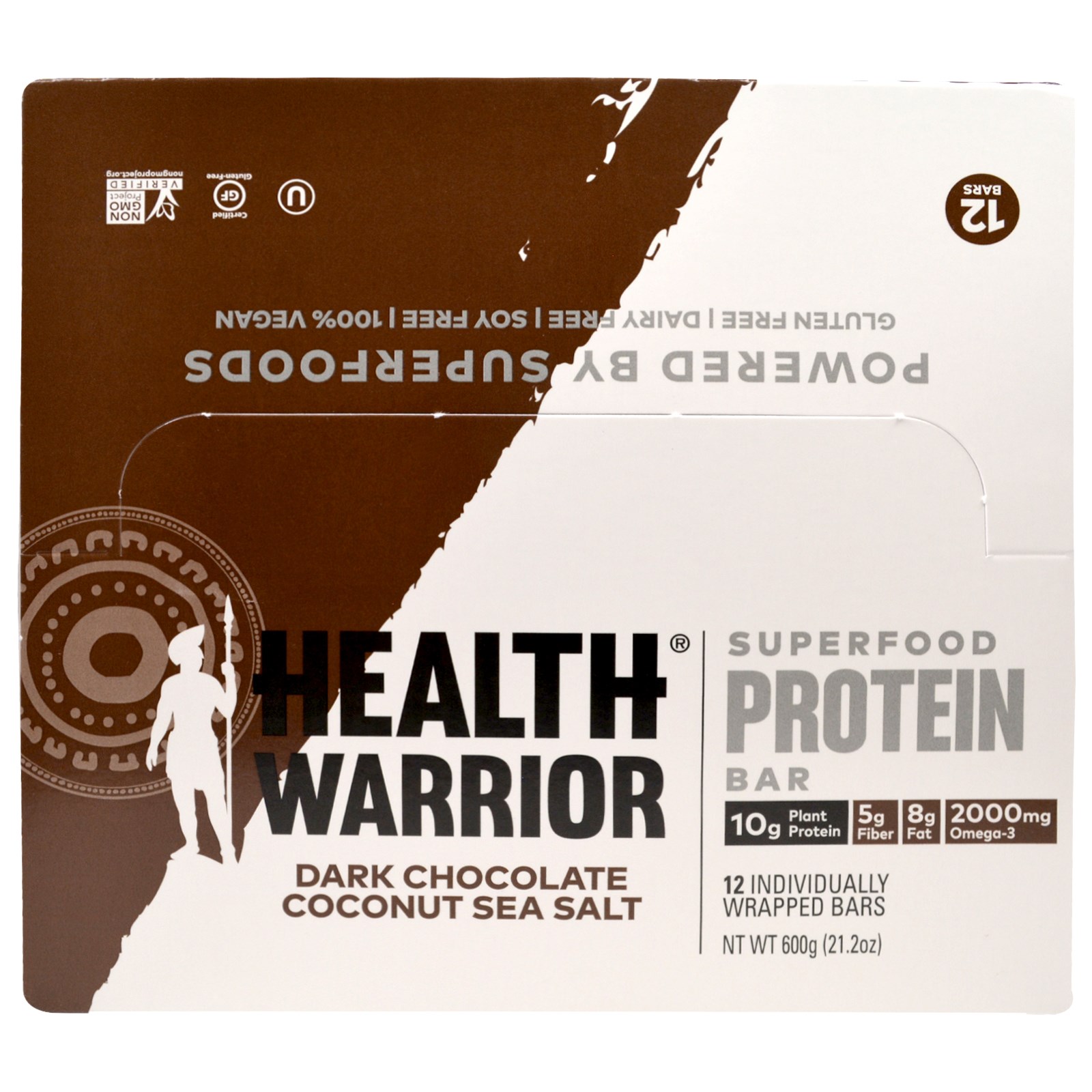 Health Warrior, Inc., Barra de Proteínas de Superalimentos, Chocolate Escuro, Coco e Sal Marinho, 12 Barras, 50 g Cada