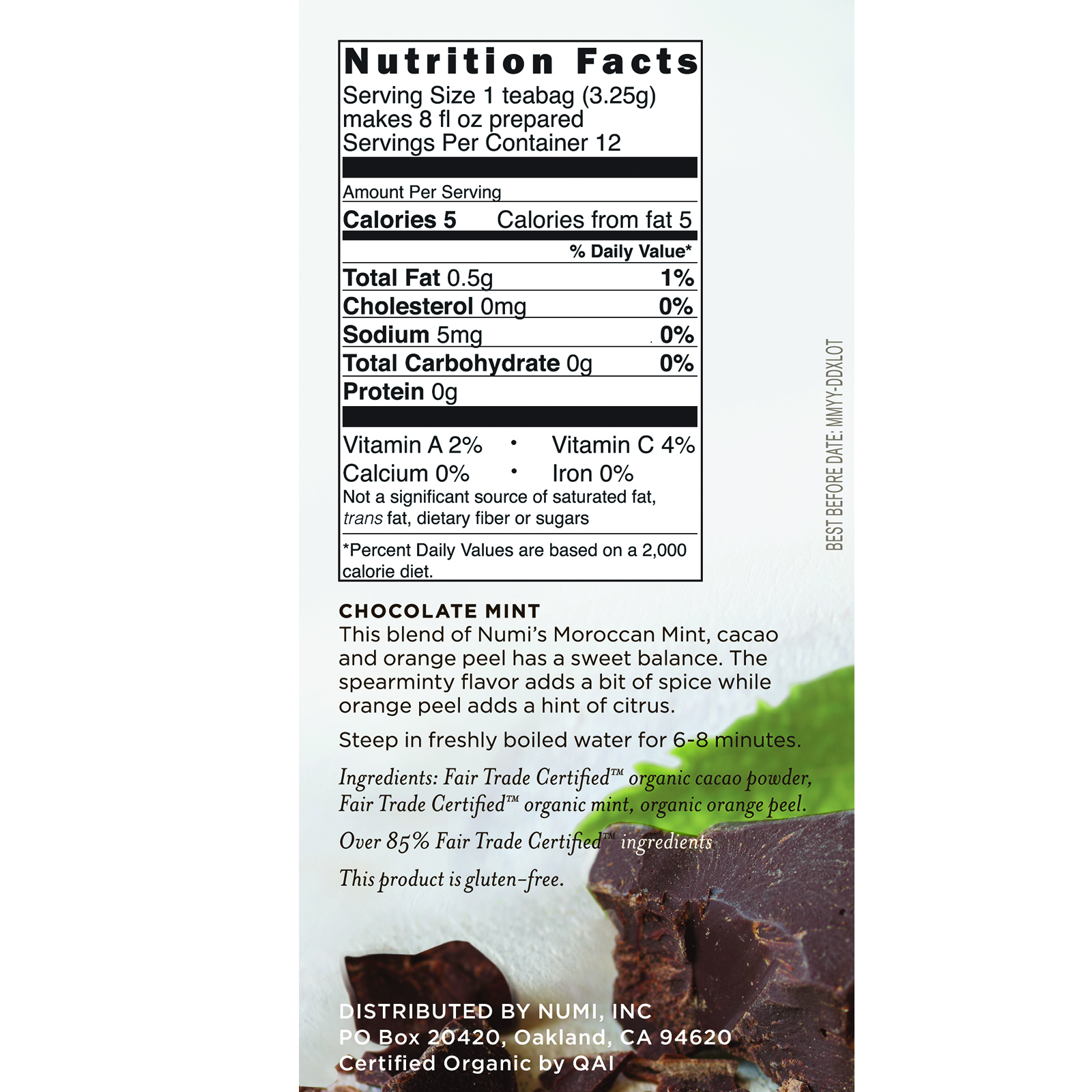 Numi Tea, Organic Tea, Herbal Teasan, Chocolate Mint, 12 Tea Bags, 1.38 oz (39 g) - Imagem 2