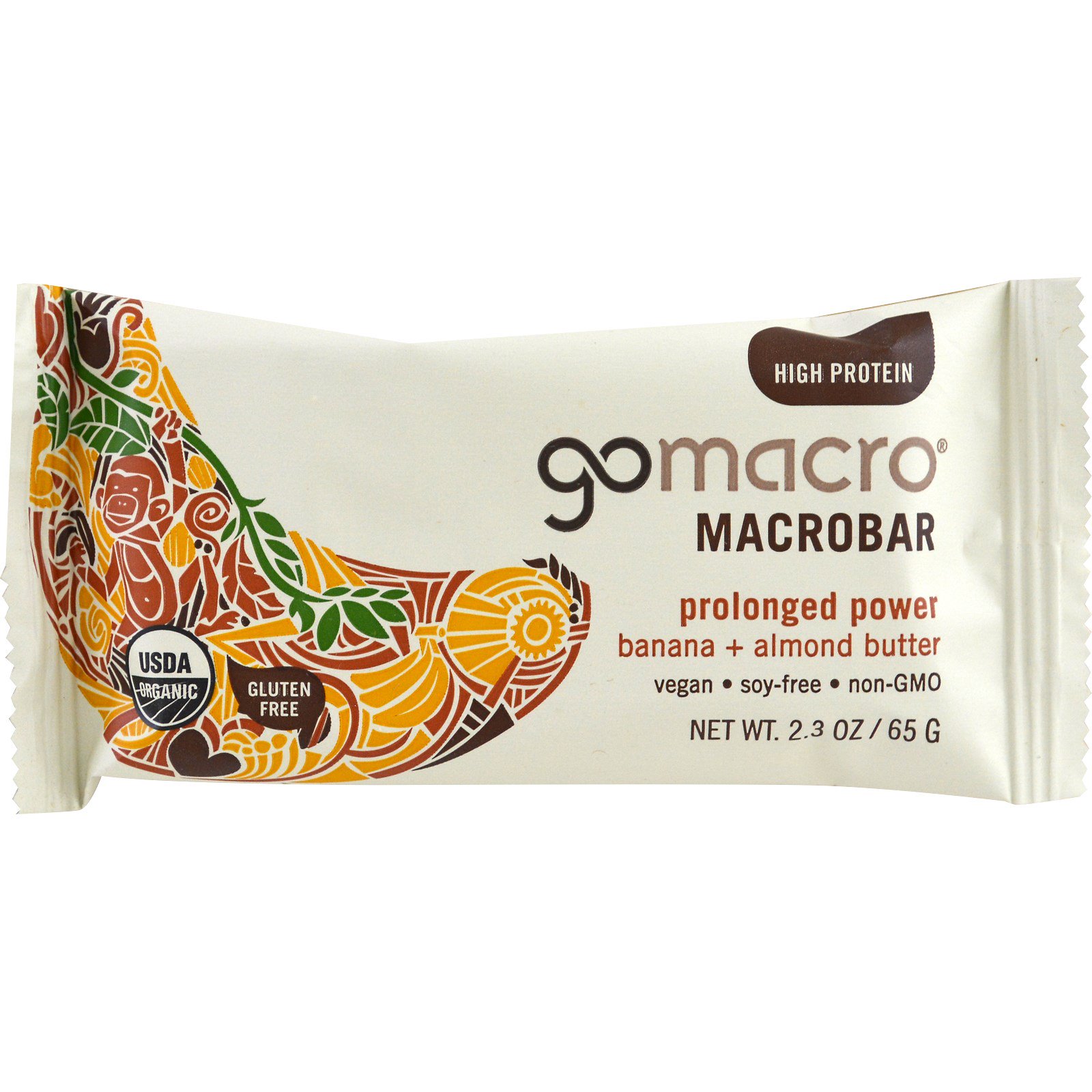GoMacro, Macrobarra, Energia Prolongada, Banana + Manteiga de Amêndoas, 12 Barras, 2,3 oz (65 g) Cada - Imagem 3