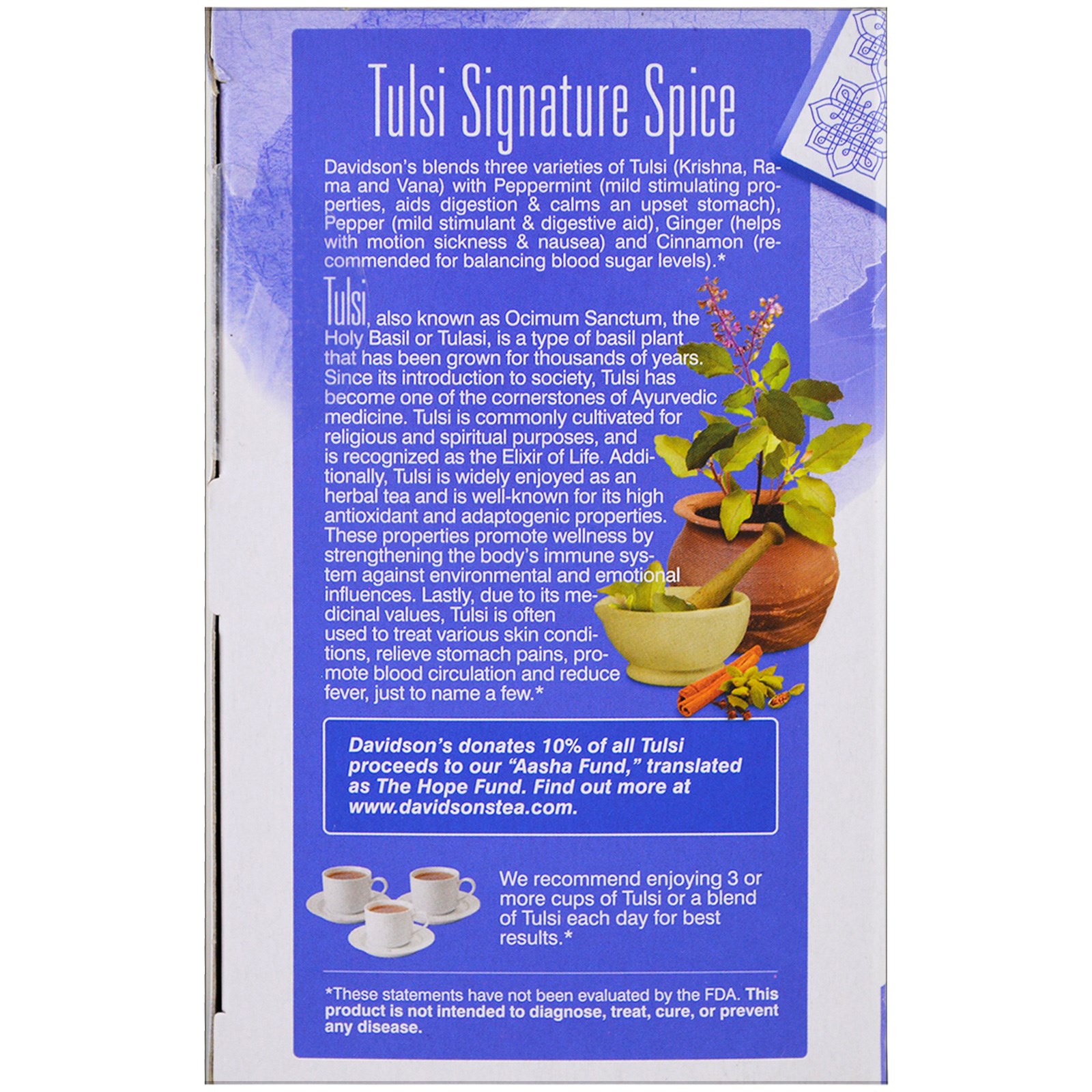 Davidson's Tea, Tulsi, Sabor Exclusivo, Sem Cafeína, 25 Saquinhos, 45 g - Imagem 3