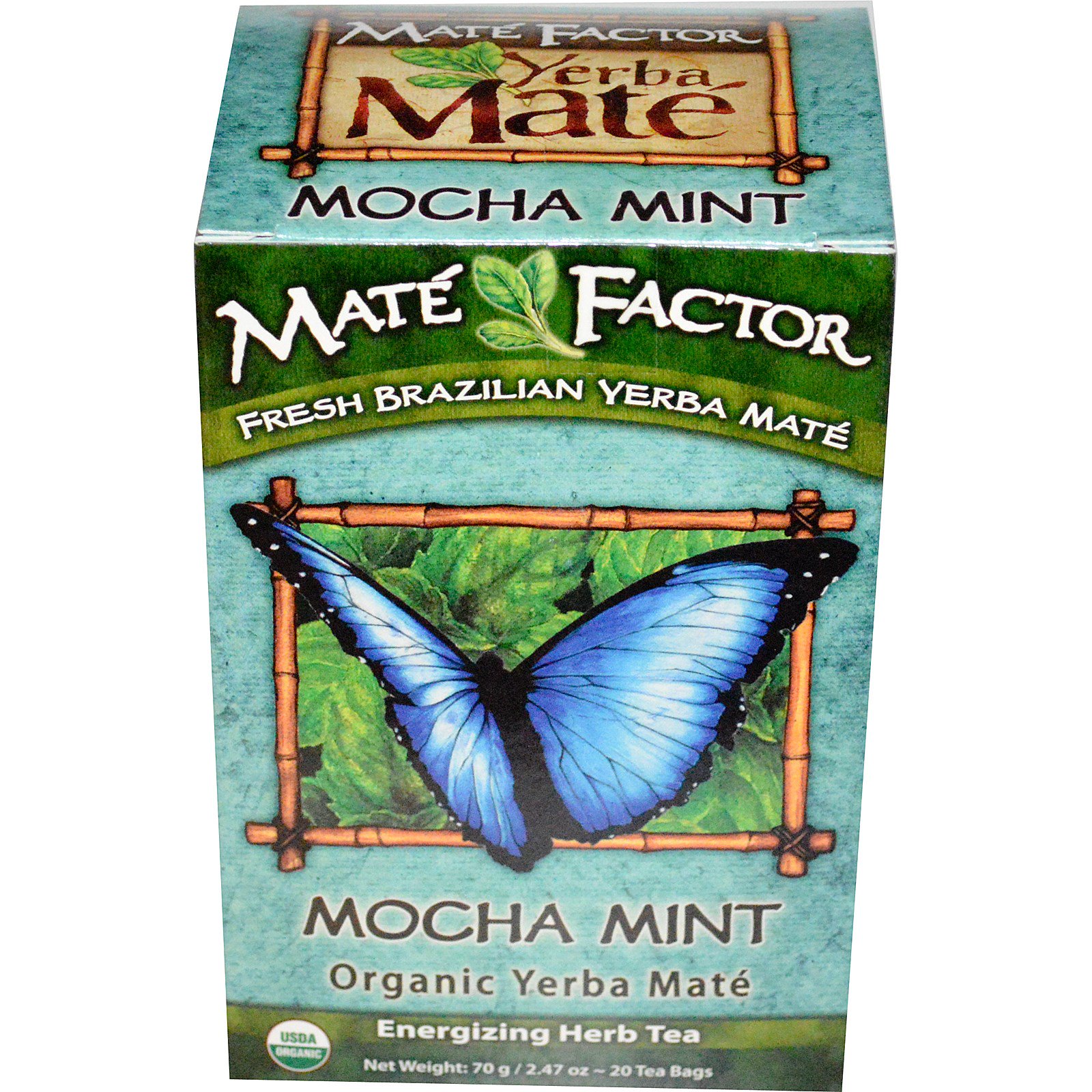 Mate Factor, Erva Mate Orgânica, Hortelã Mocha 20 sacos de chá, 2.47 oz (70 g)