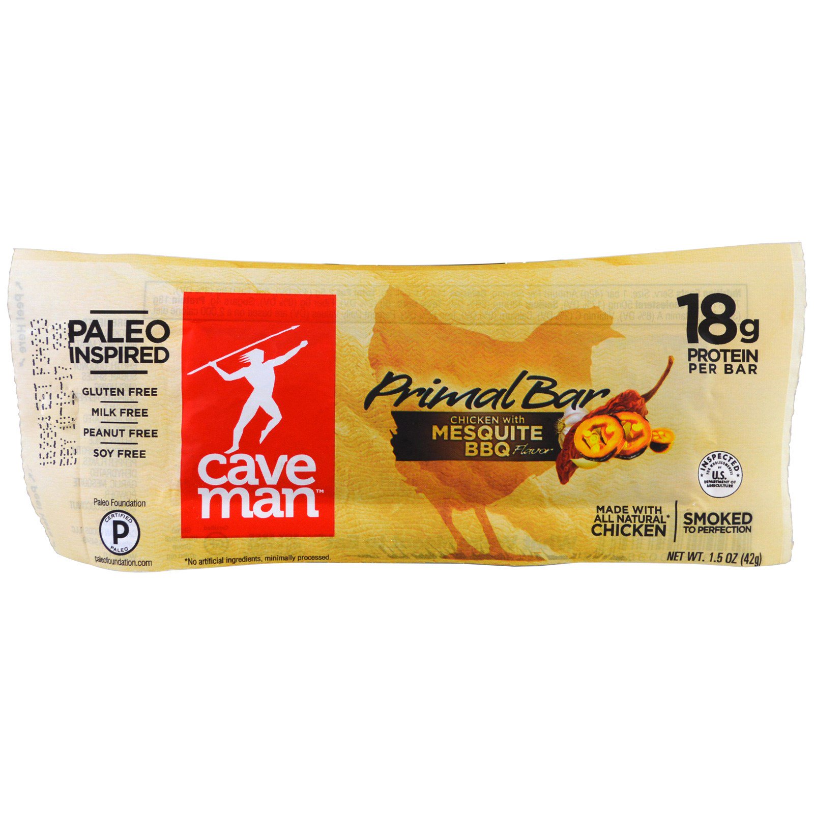 Caveman Foods, Primal Bar, Chicken with Mesquite BBQ Flavor, 12 Bars, 1.5 oz (42 g) Each - Imagem 3