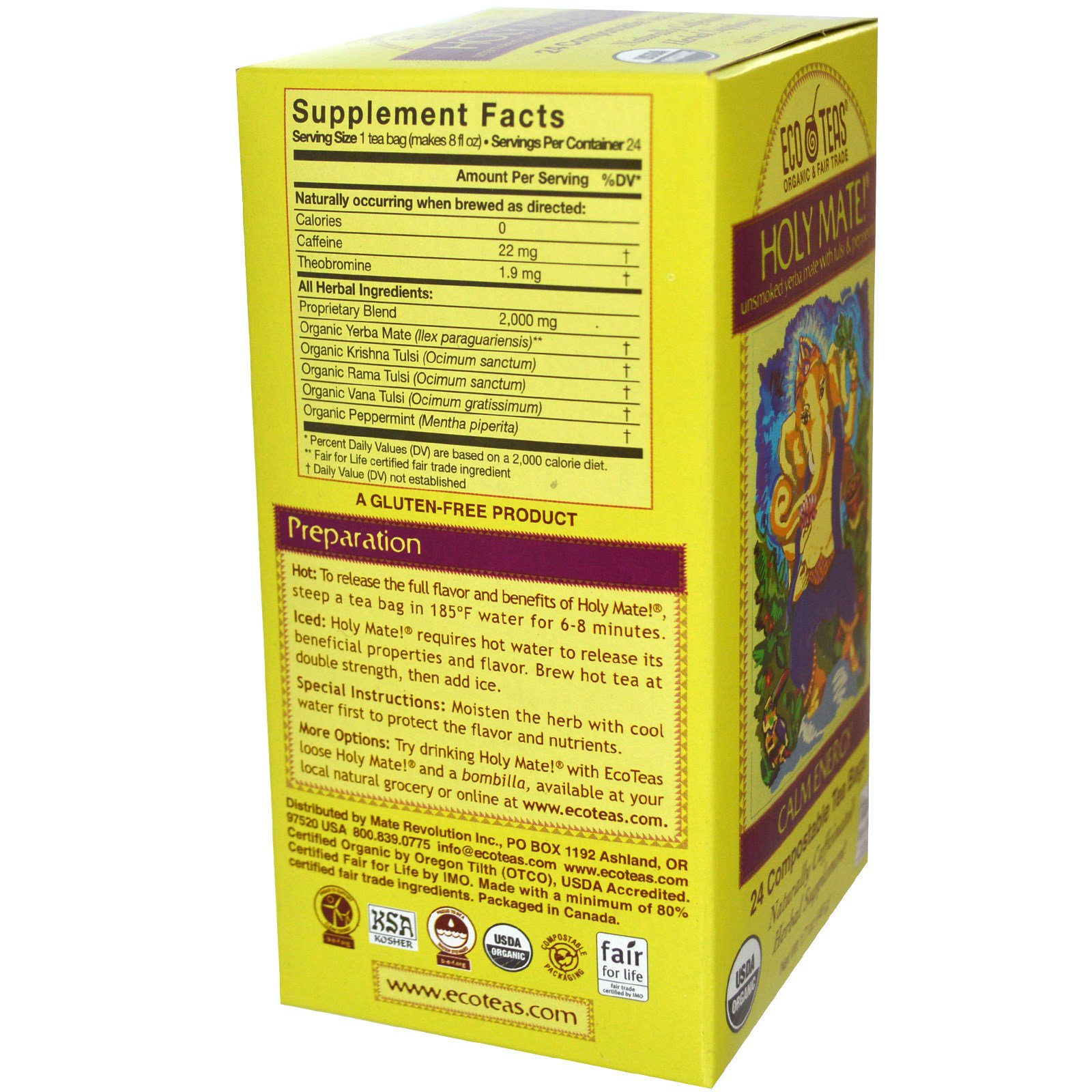 Eco Teas, Holy Mate!, Tranquilidade e Energia, Chá Mate Não Defumado com Tulsi & Hortelã-Pimenta, 24 Sachês, 1.7 oz (48 g) - Imagem 2