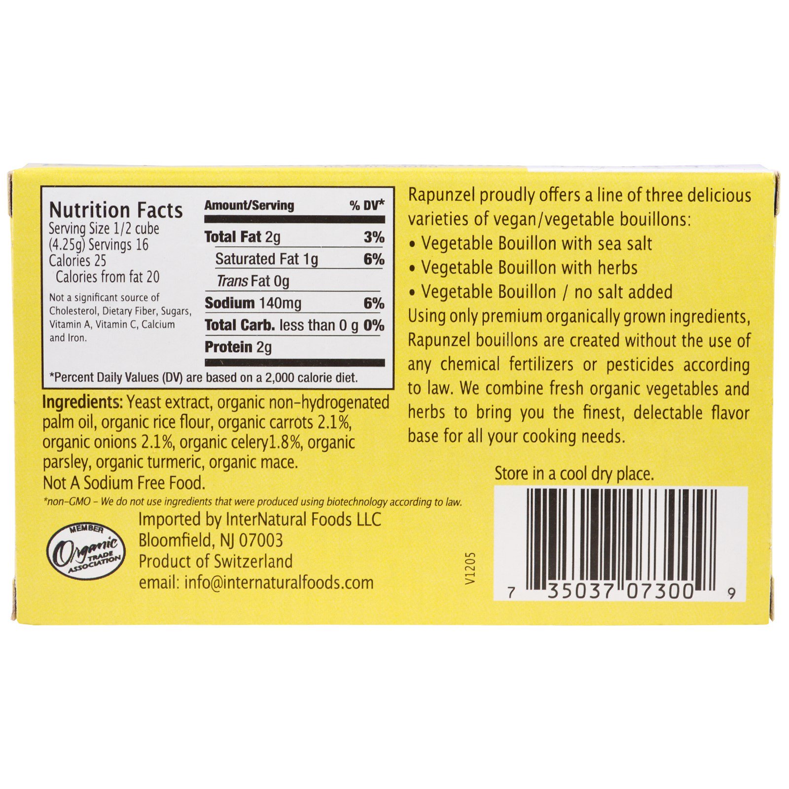 Rapunzel, Caldo Vegetal Vegan, Sem Adição de Sal, 8 Cubos, 2.4 oz (68 g) - Imagem 2