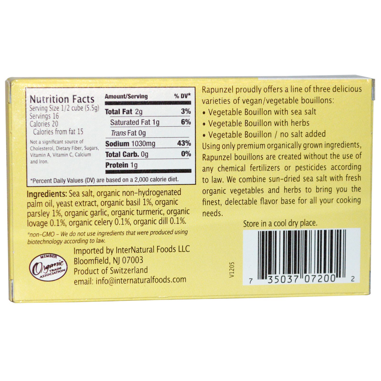 Rapunzel, Caldo Vegano de Legumes com Ervas, 8 Cubos, 88 g (3,1 oz) - Imagem 2