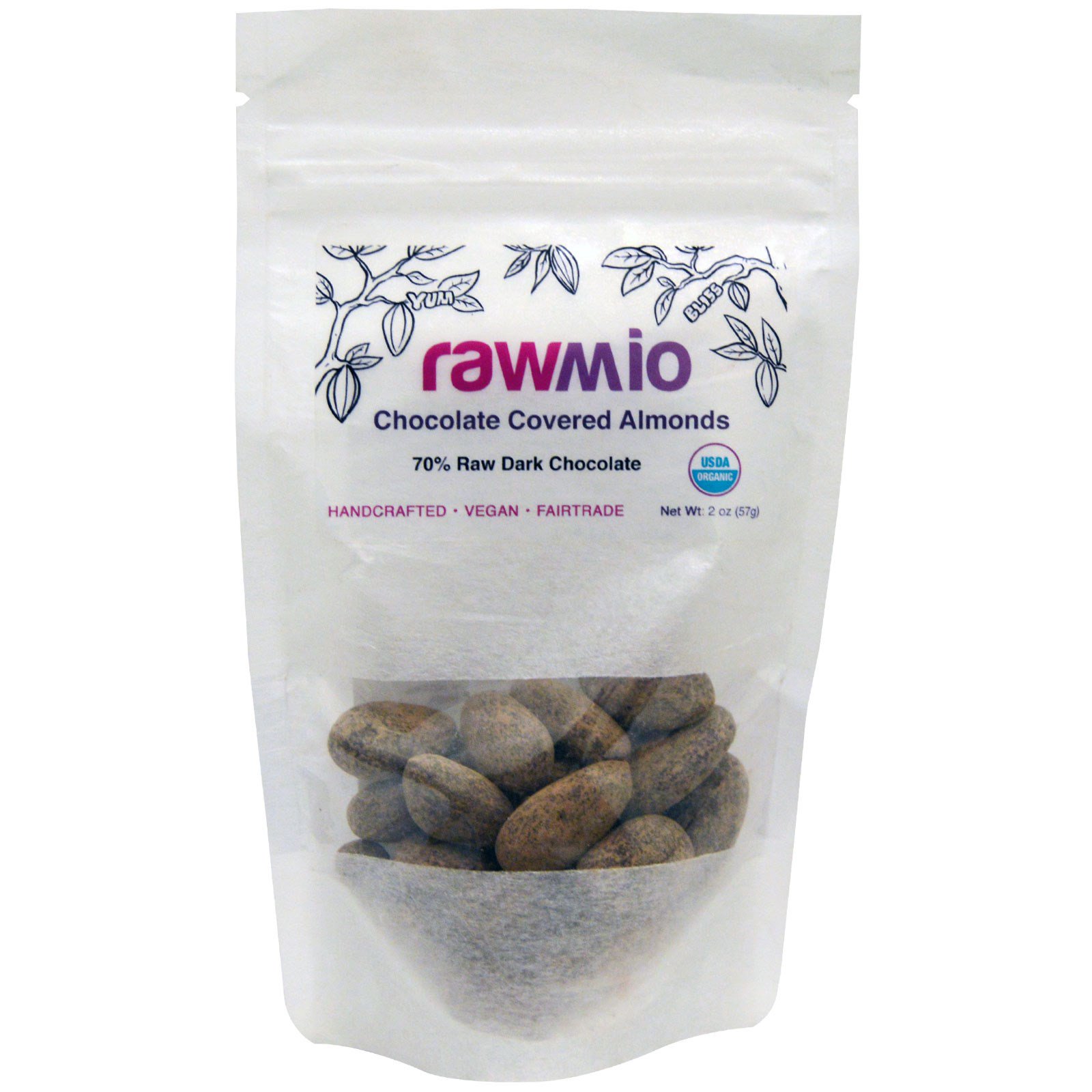 Rawmio, Amêndoas com Cobertura de Chocolate, 2 oz (57 g)