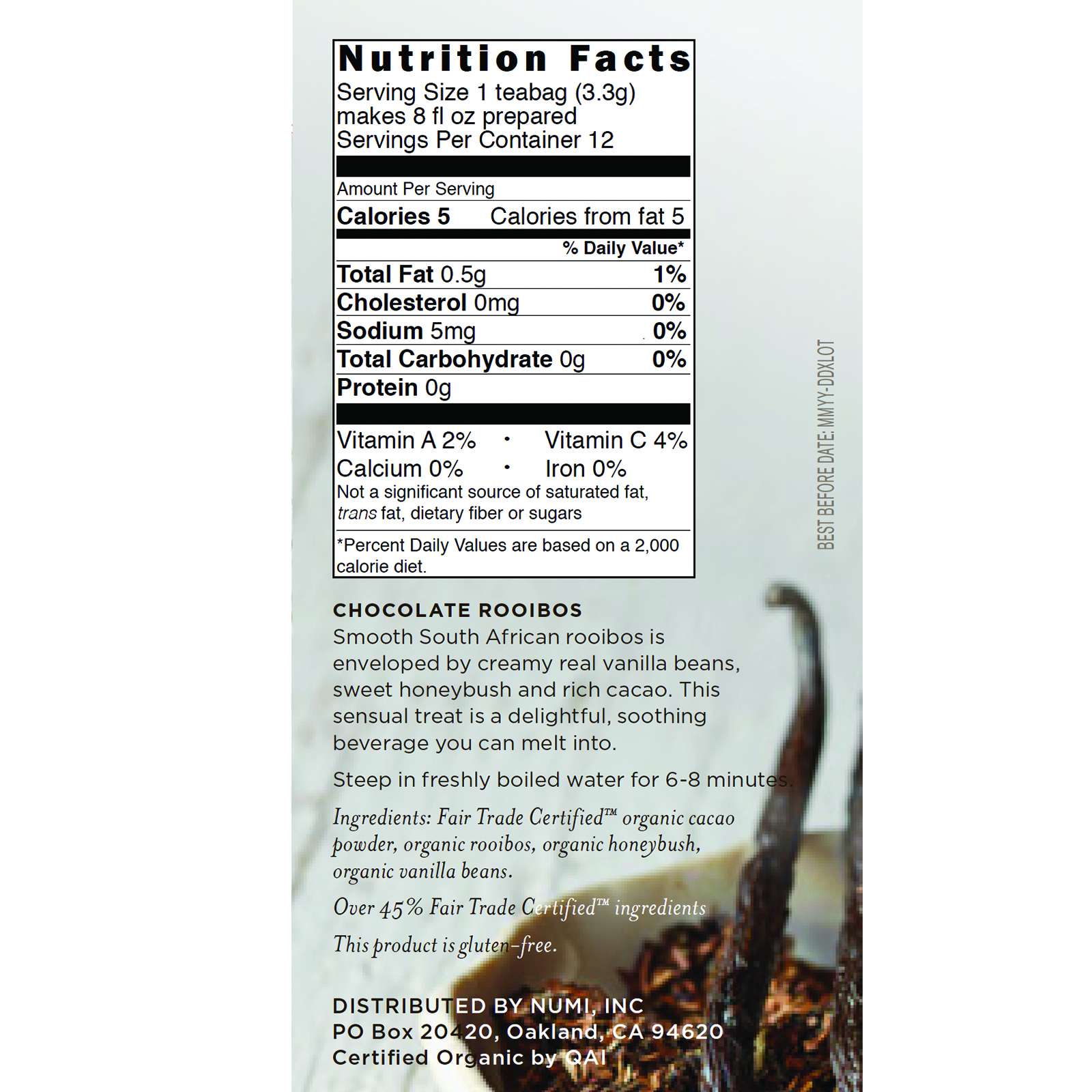 Numi Tea, Organic Tea, Herbal Teasan, Chocolate Rooibos, 12 Tea Bags, 1.40 oz (39.6 g) - Imagem 2