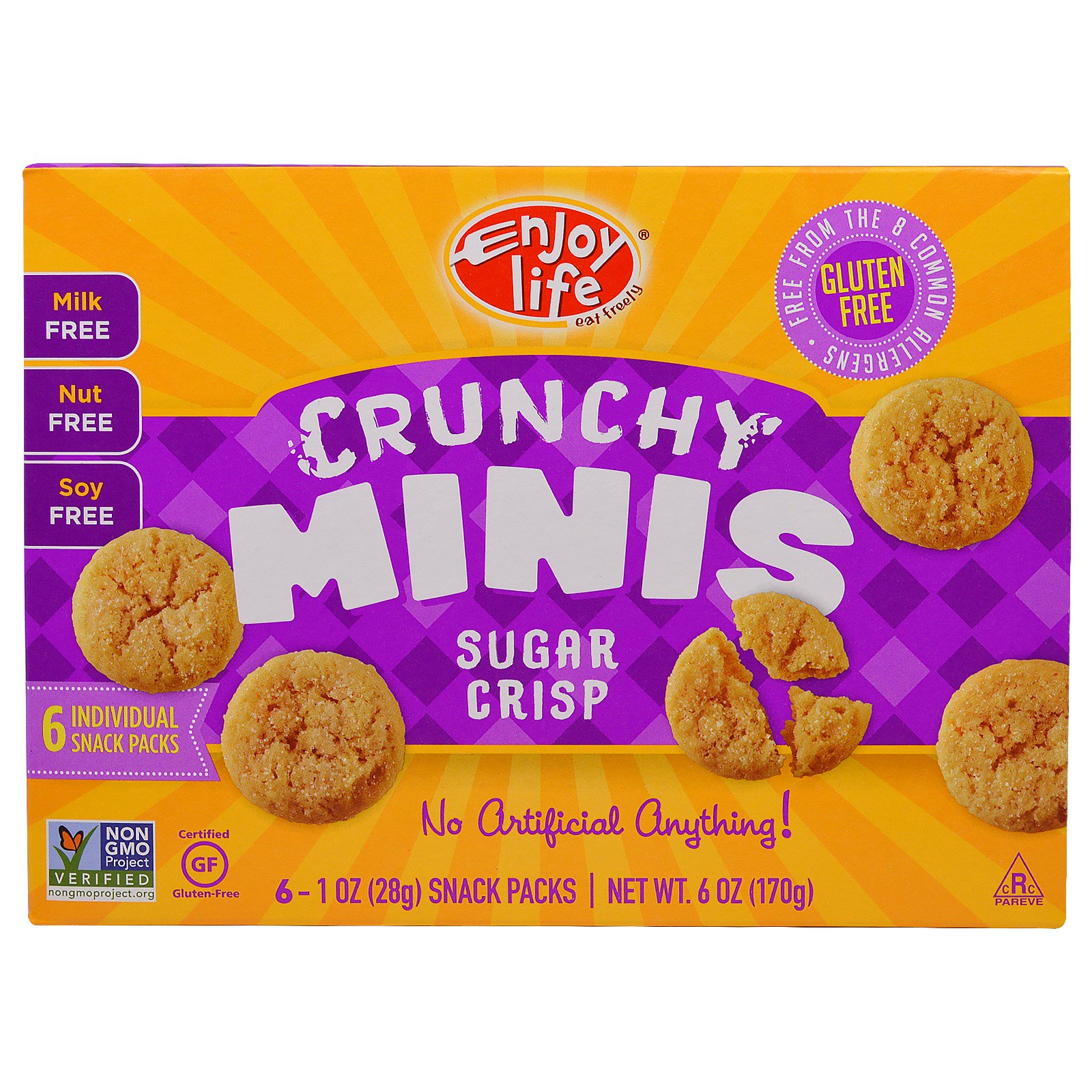 Enjoy Life Foods, Crunchy Minis, Açúcar Crocante, Pacotes Individuais, 6 - 1 oz (28 g) Cada