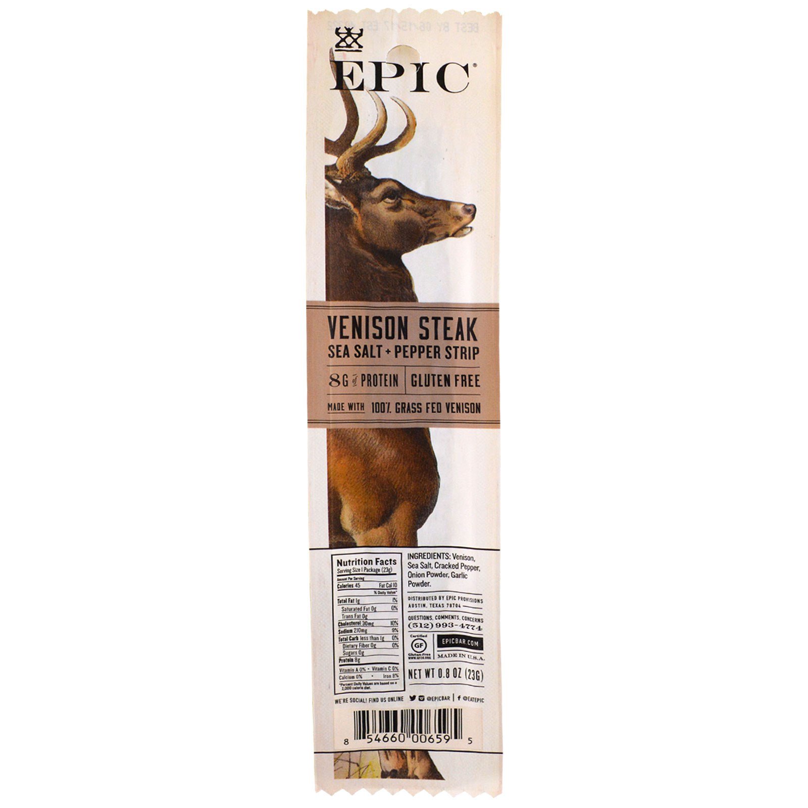 Epic Bar, Tirinha de Carne de Veado com Sal Marinho e Pimenta, 20 Tirinhas, 23 g Cada - Imagem 3