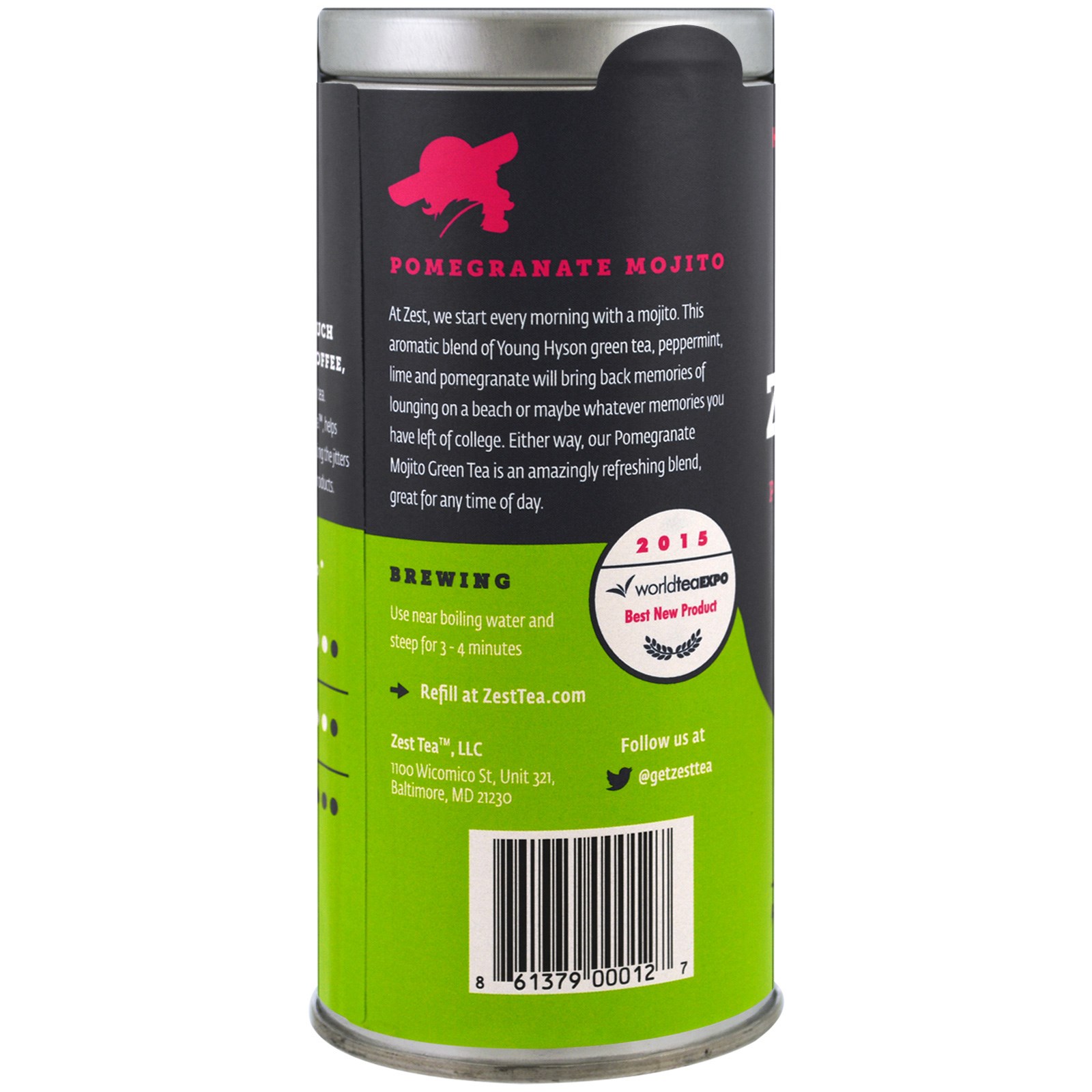 Zest Tea LLZ, Chá com Alto Teor de Octanos, Mojito de Romã, 16 Saquinhos, 40 g (1,41 oz) - Imagem 3