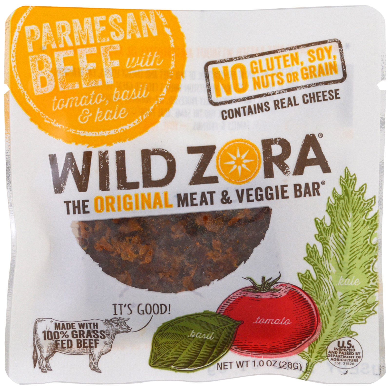 Wild Zora Foods LLC, Parmesan Beef with Tomato, Basil & Kale, Veggie and Meat Bars, 10 Packs, 1.0 oz (28 g) - Imagem 3
