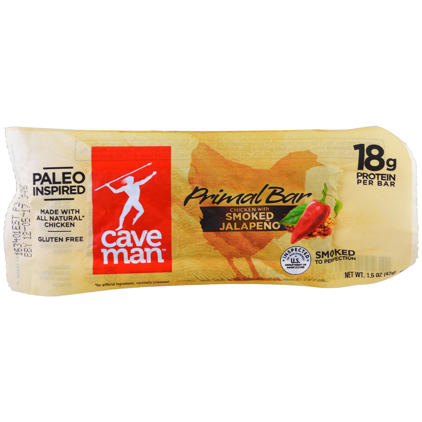 Caveman Foods, Primal Bar, Chicken with Smoked Jalapeno, 12 Bars, 1.5 oz (42 g) Each - Imagem 3