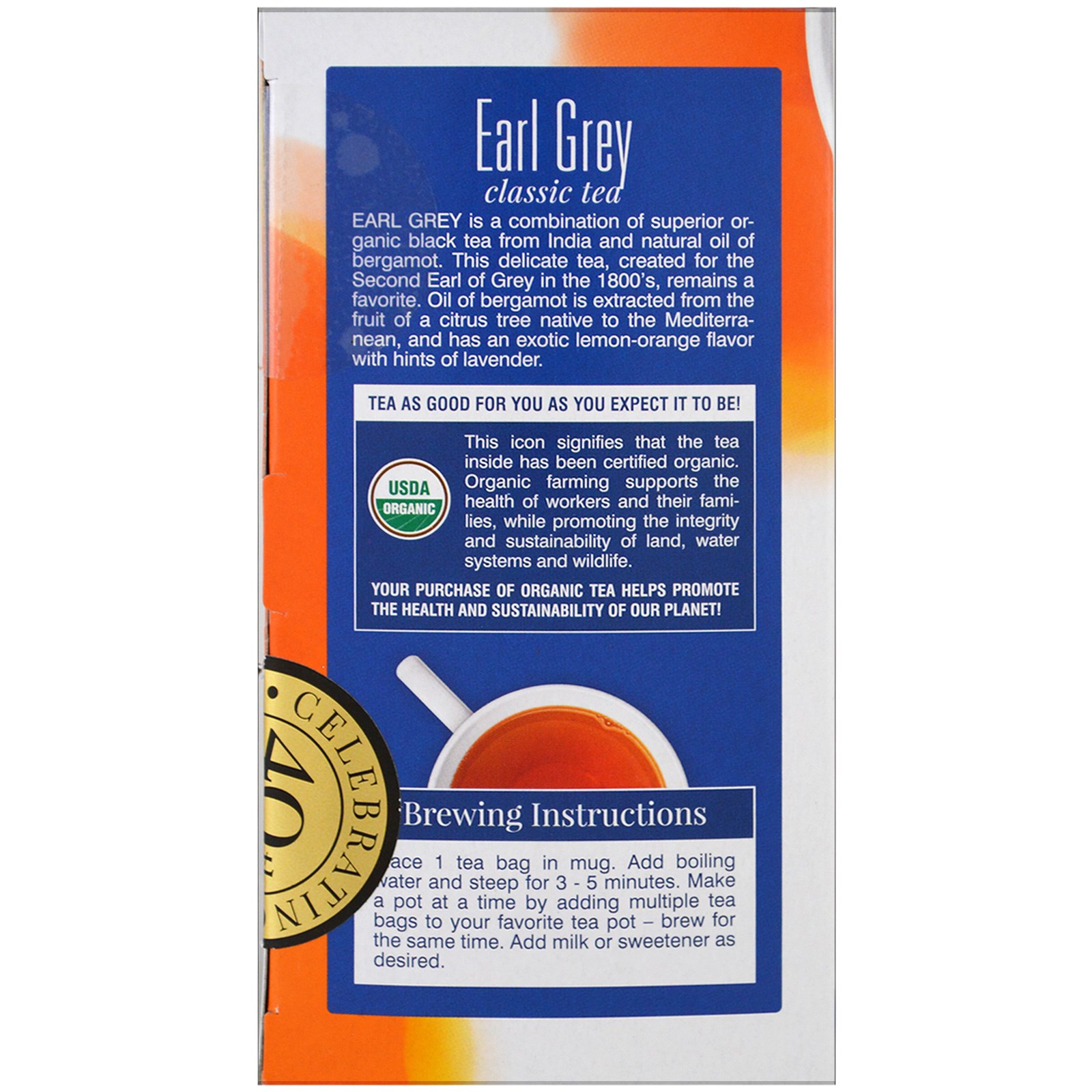 Davidson's Tea, Orgânico, Earl Grey Classic Tea, 25 sacos de chá, 1.77 oz (50 g) - Imagem 3