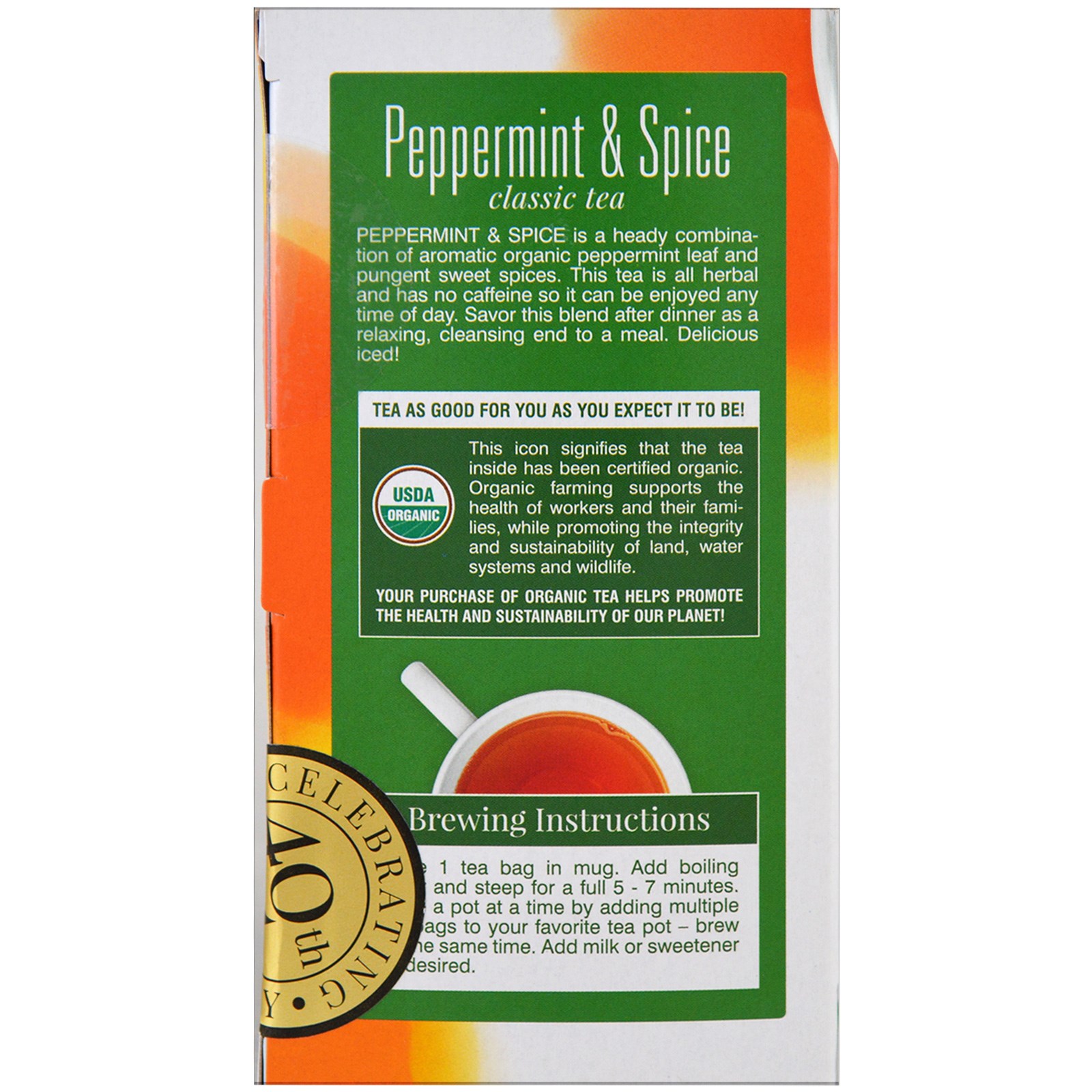 Davidson's Tea, Orgânico, Menta e especiarias, Chá clássico, sem cafeína, 25 sacos de chá, 1.77 oz (50 g) - Imagem 3