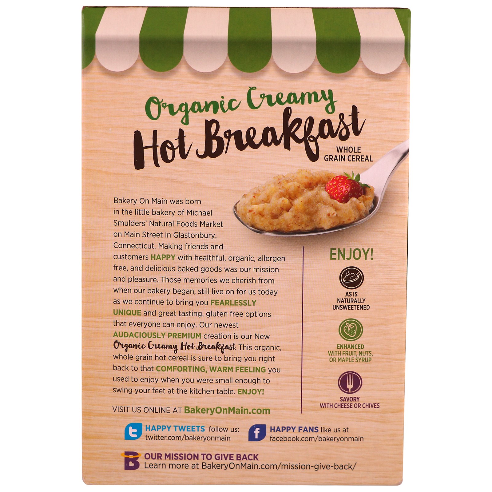 Bakery On Main, Organic, Creamy Hot Breakfast, Unsweetened Amaranth Multigrain, 6 Pack, 1.4 oz (40 g) Each - Imagem 3