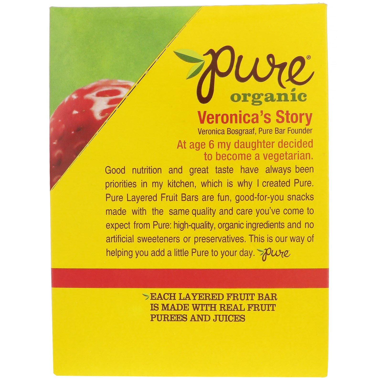 Pure Bar, Orgânico, Barras de Fruta em Camadas, Morango e Banana, 20 Barras, 18 g Cada - Imagem 3