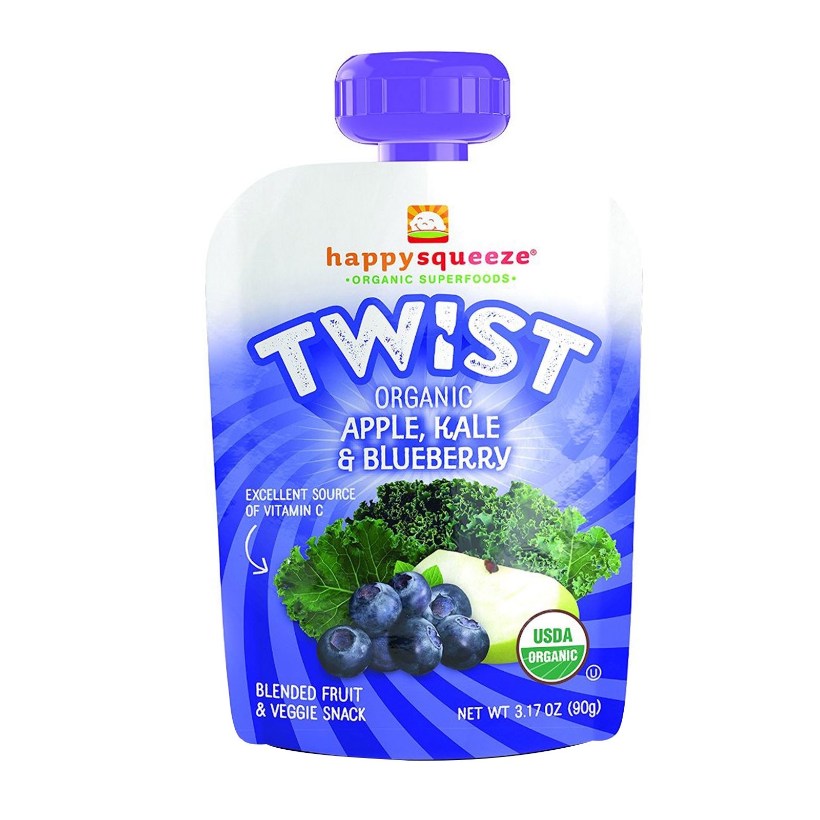 Nurture Inc. (Happy Baby), Happy Squeeze, Superalimento Orgânico, Twist, Maçã Orgânica, Repolho, Mirtilo, 4 bolsas, 90 g cada - Imagem 3